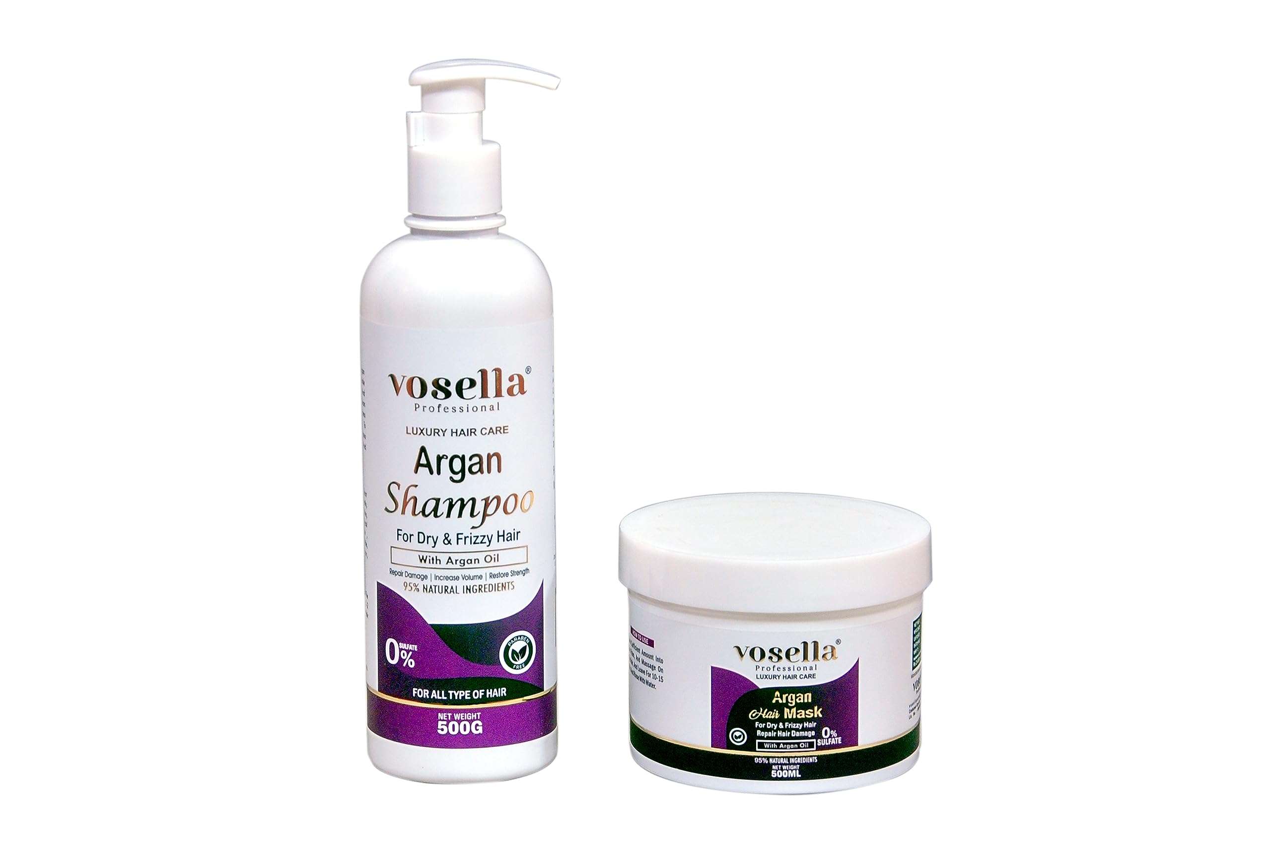 TMTKeratin Vosella Professional Argan Oil Shampoo and Mask Set 500ml Each | For Dry & Frizzy Hairs | Repair Damage | Increase Hair Volume | Restore Strength 1