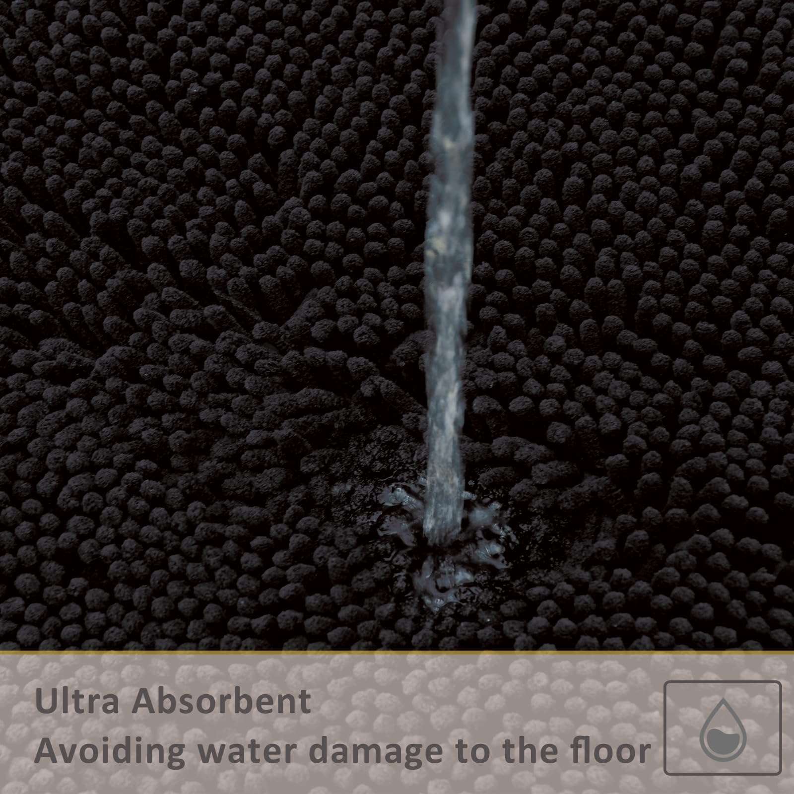 Bathroom Rugs Sets 4 Piece with Toilet Lid Cover, Soft Shaggy Bath Rug Set and U Shaped Toilet Rug, Machine Washable Chenille Bathroom Set Bath Mat Non-Slip PVC Backing Water Absorbent Gifts, Black 6