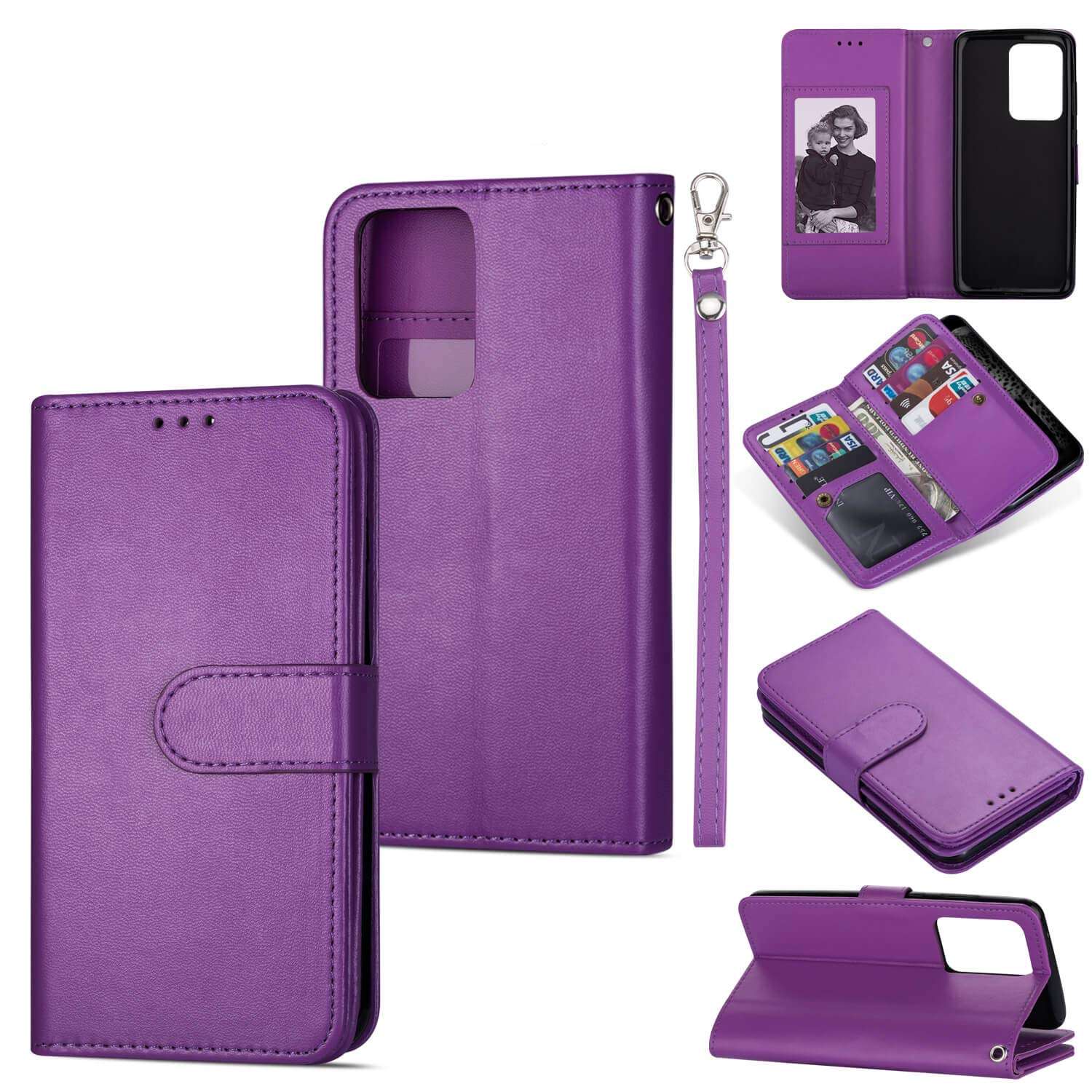 DEFBSC Samsung Galaxy S20 Plus Wallet Case,Magnetic Premium Leather Folio Flip Case with 9 Card Slots/Holder Kickstand and Wrist Strap for Samsung S20 Plus-Purple 1