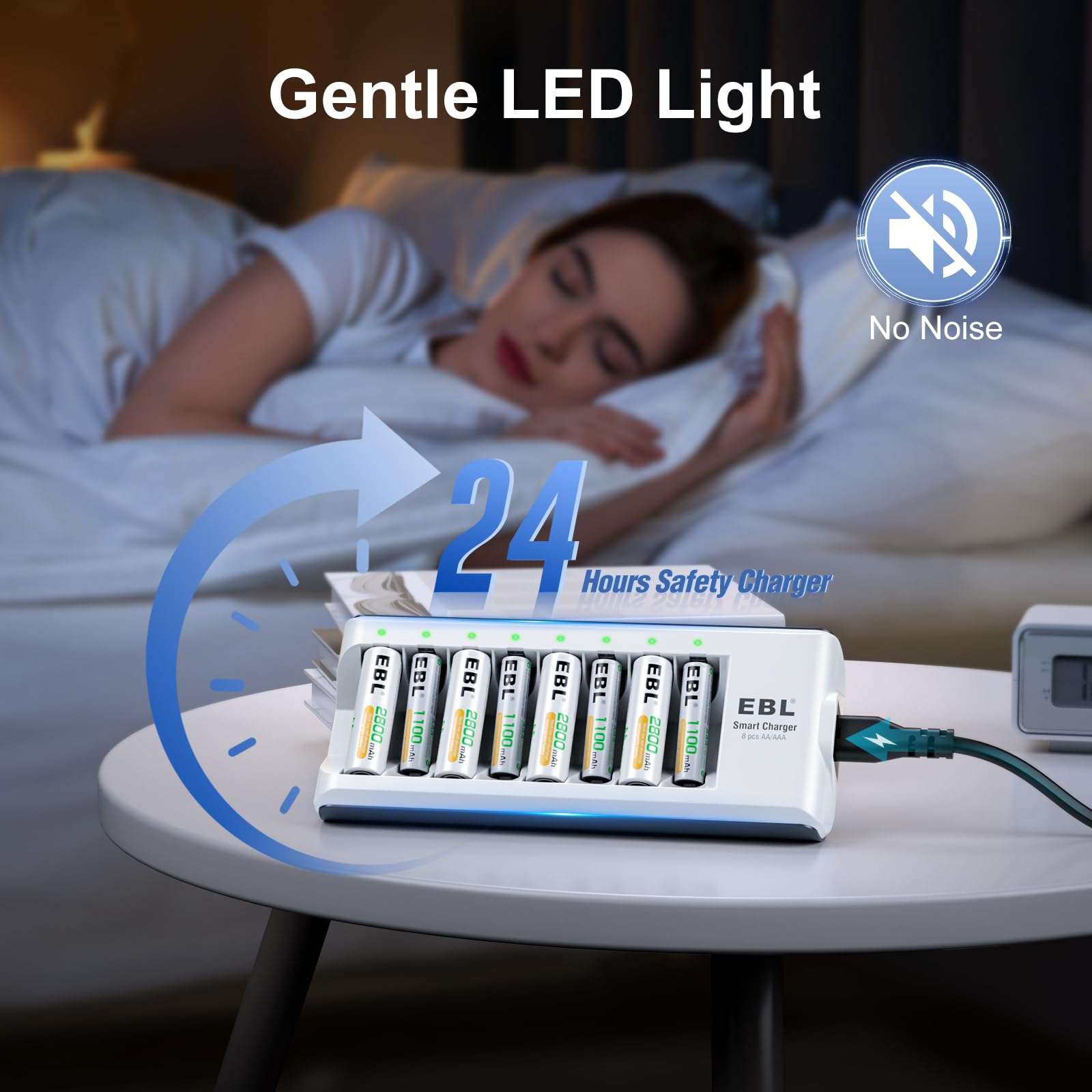 EBL Rechargeable AAA Batteries, 8 Pack 1100mAh NiMH Triple AAA Batteries and Individual AA AAA Battery Charger 3