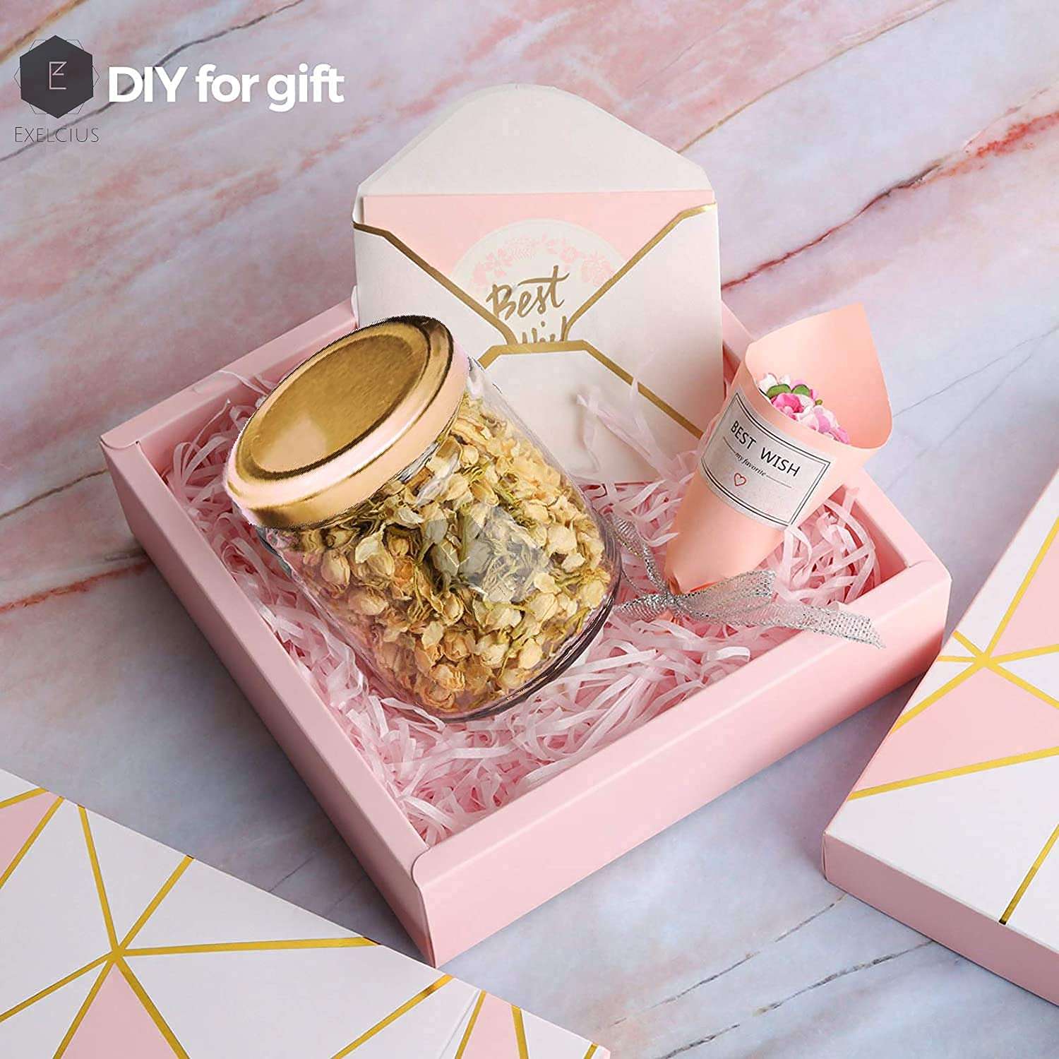 EVOQIS 200 ML Round Glass Jar for kitchen food storage with Gold Lid Transparent Cube Jar Containers for Cookie Biscuit Pack of 6 4