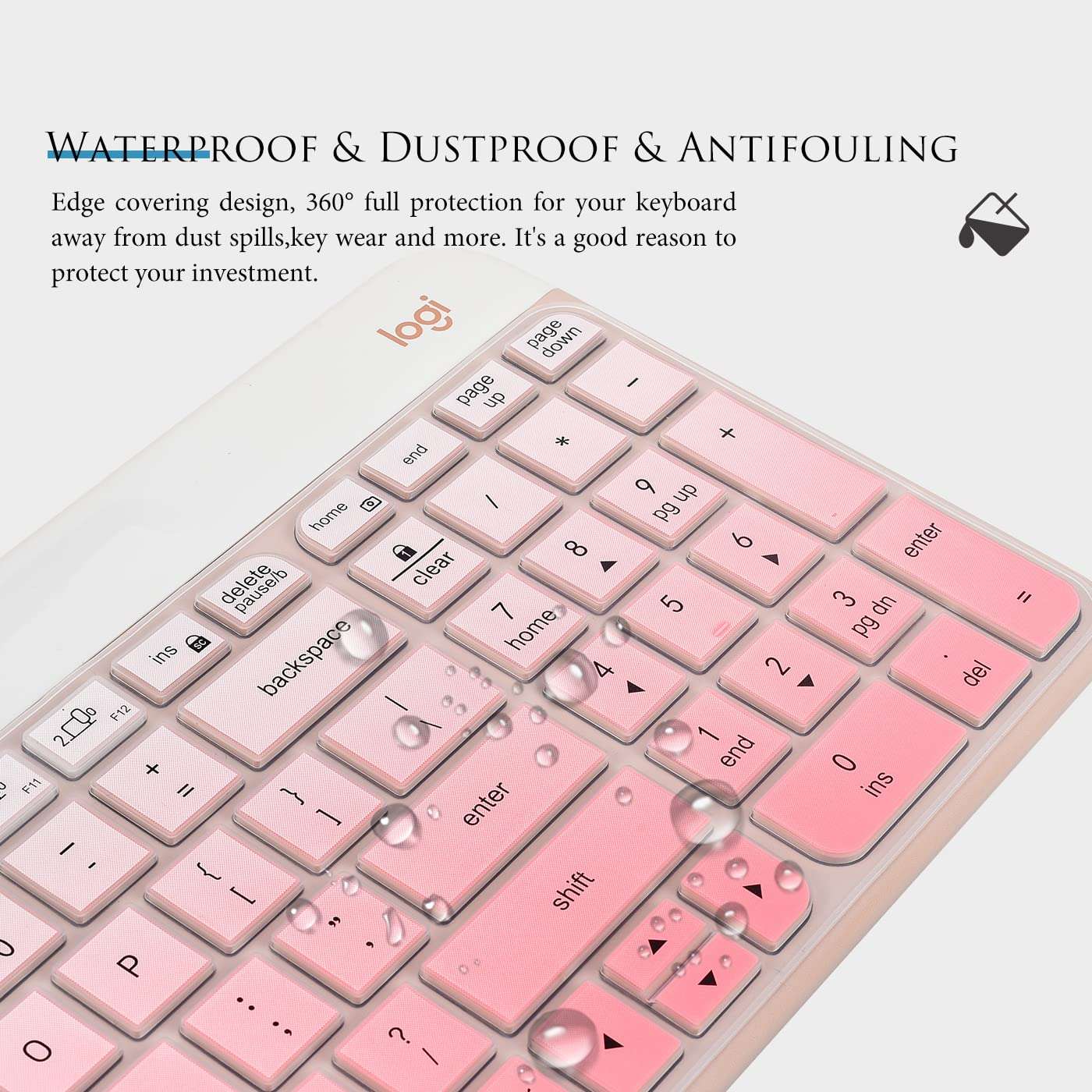 Keyboard Cover Compatible with Logitech K580 Multi-Device Slim Wireless Keyboard, Logitech K580 Full-Size Keyboard Skin Protective Accessories - Gradual Pink 5