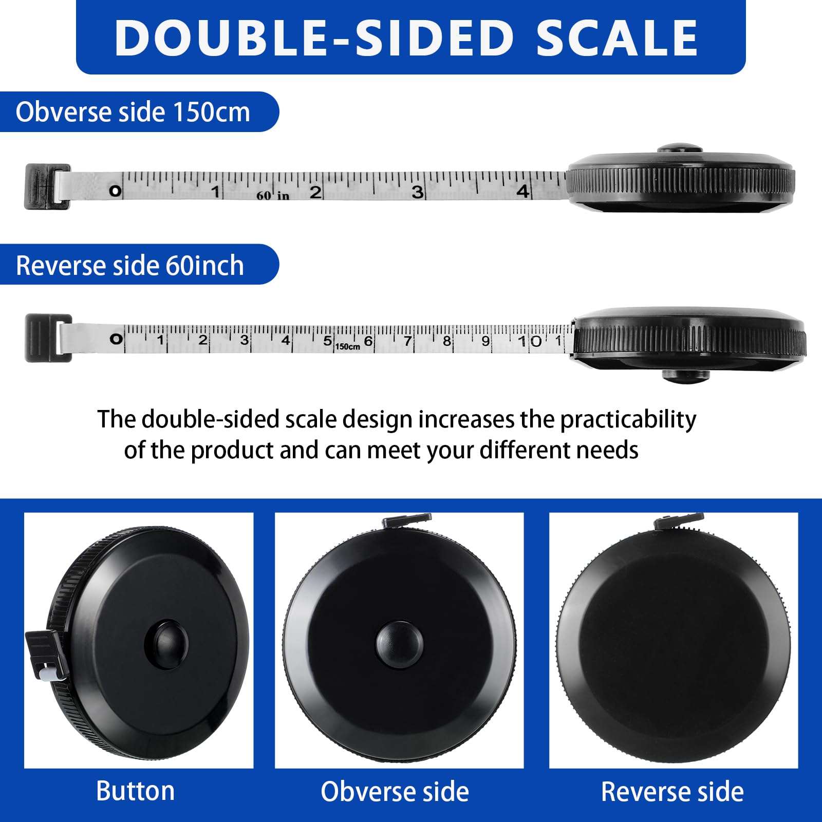 Kigeli 200 Pcs Tape Measure Bulk Sewing Tape Measure 60 Inch Retractable Measuring Tape for Body Fabric Sewing Tailor Cloth Knitting Craft Weight Loss Measurements Black Dual Sided Tape Measure 3