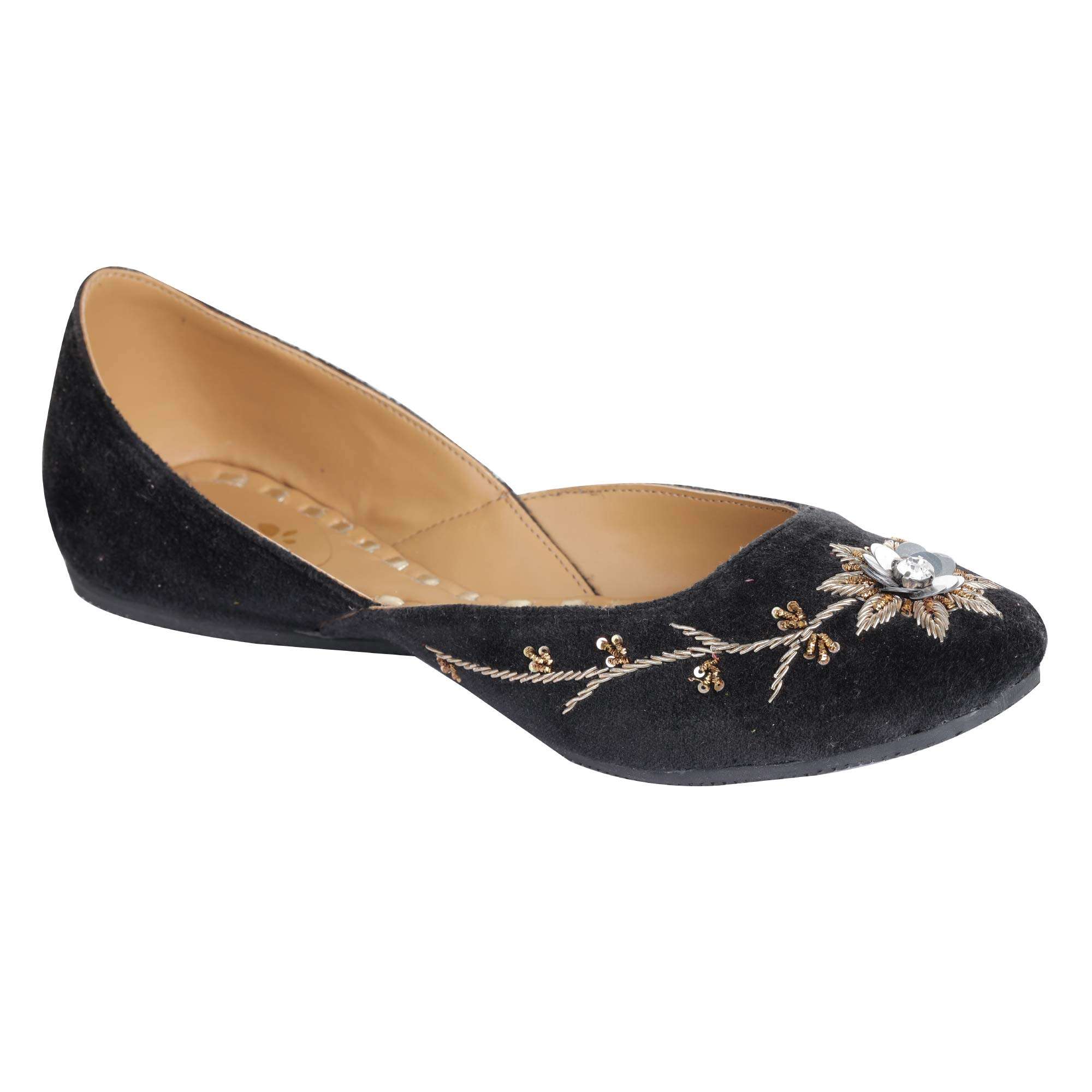 Amica Slexia Women's Leather Jutis & Mojari (Black_Size-7) 1