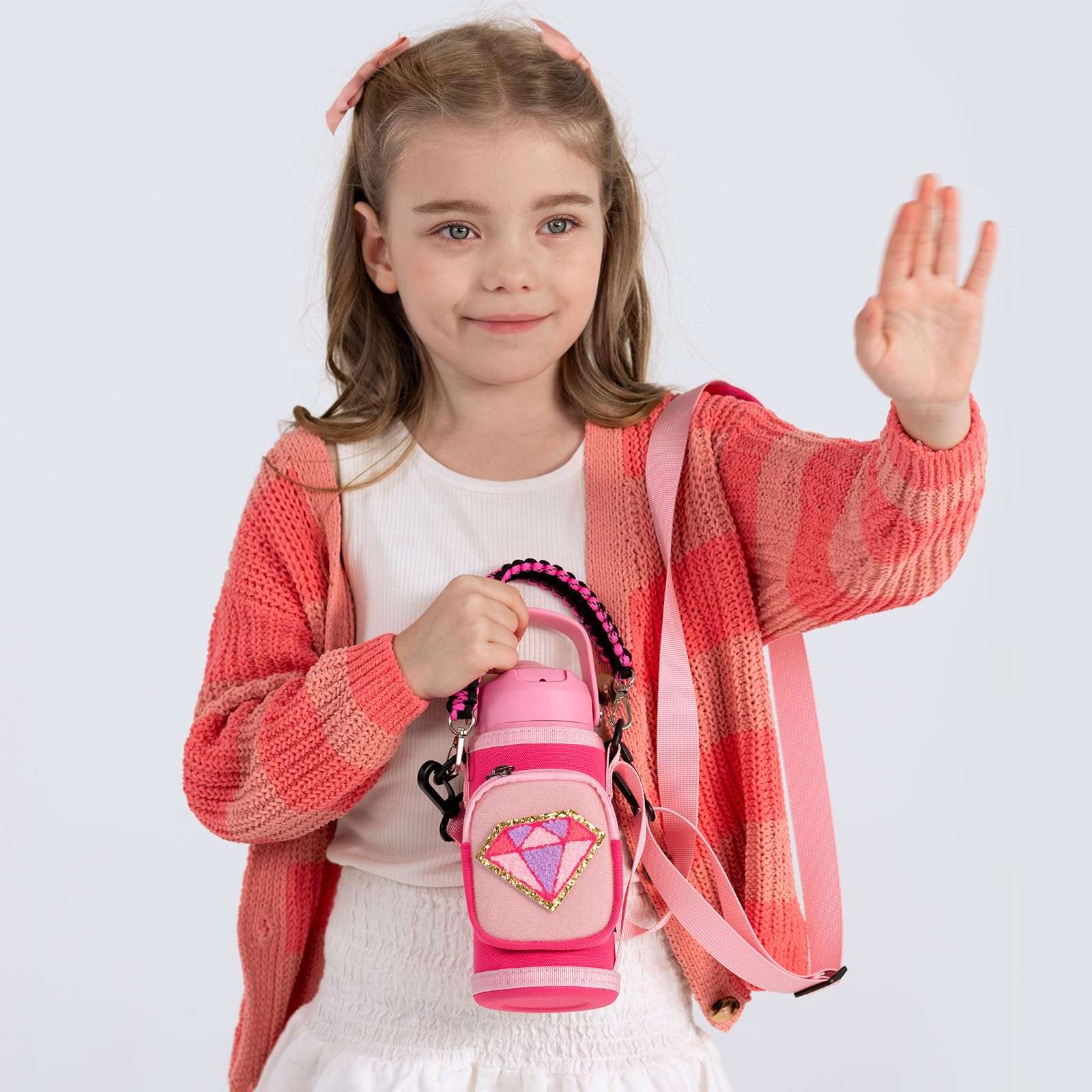 Choco Mocha Kids Water Bottle For School, Kids Insulated Water Bottle Stainless Steel, Girls Water Bottle 14Oz Gift, Pink Leopard 4