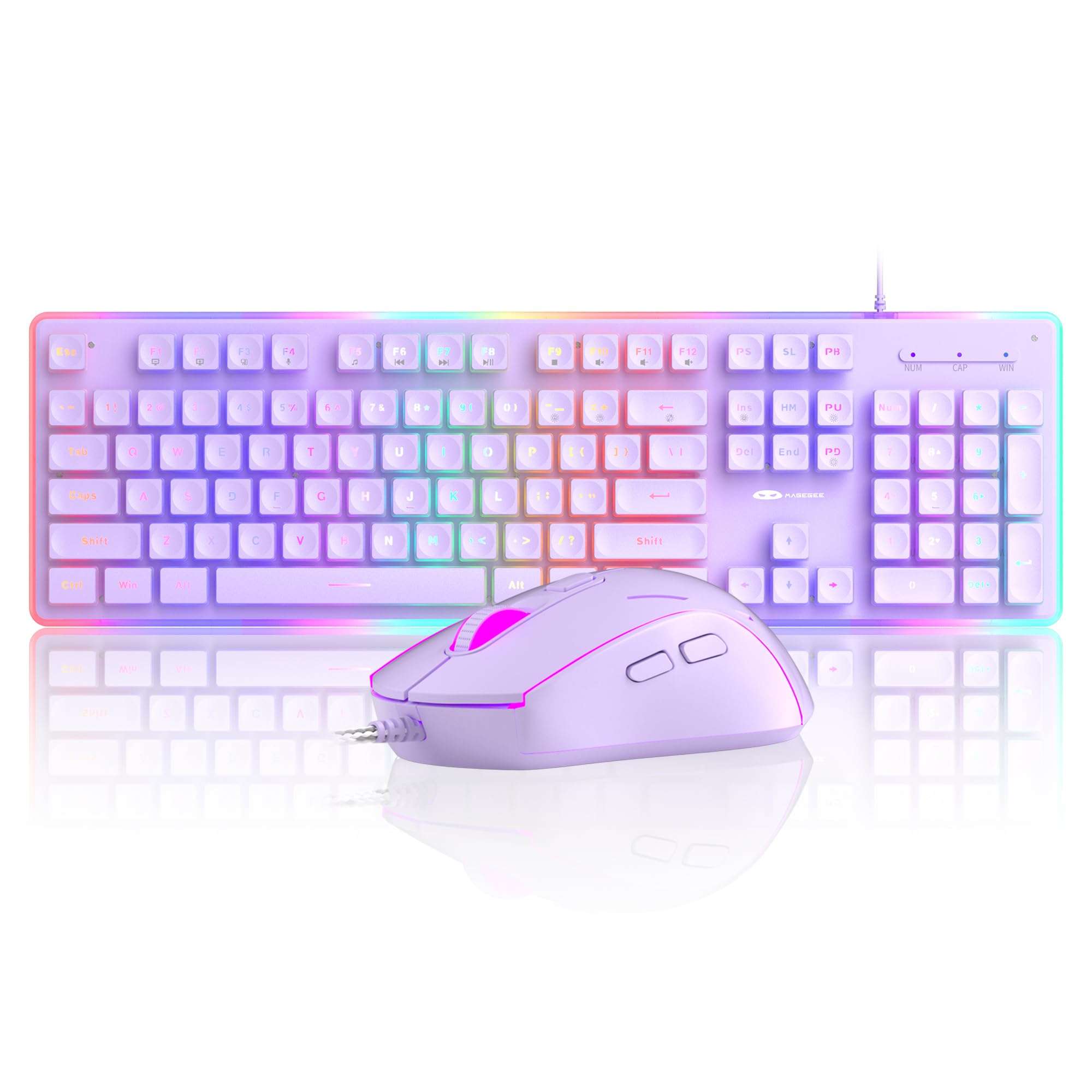 Camiysn Gaming Keyboard and Mouse, Purple 104 Keys RGB and 6 Speed RGB Mouse Combo, Pudding Keycaps Silent Computer Keyboard for Computer/PC/Laptop/Mac/Windows/Office