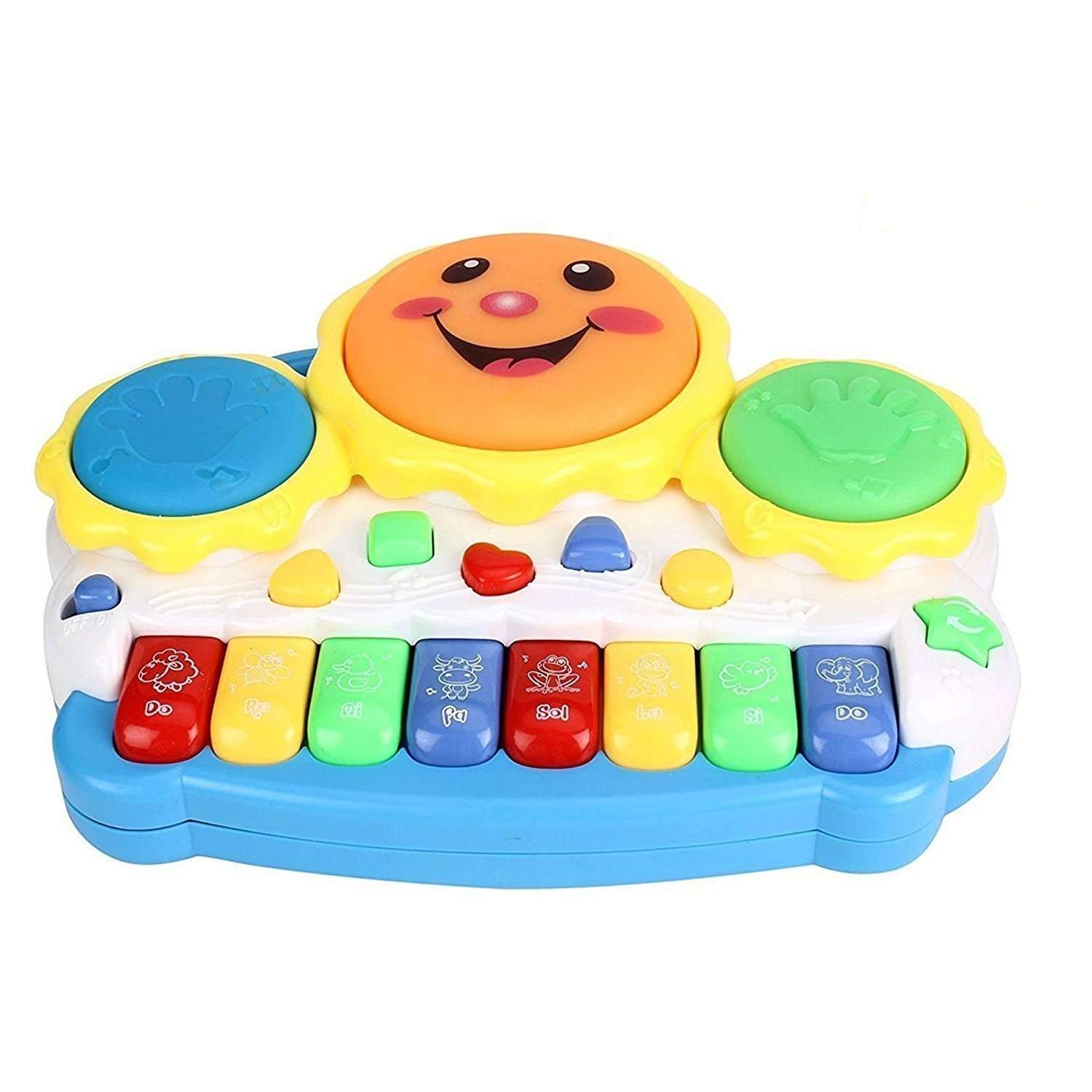 Techno Buzz Deal Drum Keyboard Musical Toys with Flashing Lights - Animal Sounds and Songs, Multi Color 5