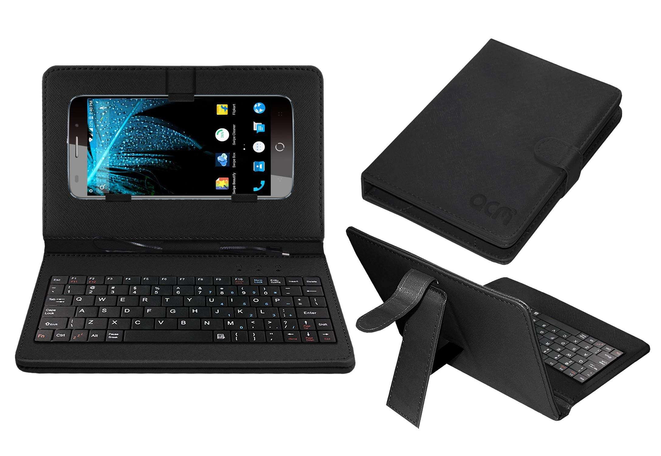 ACM Keyboard Case Compatible with Swipe Elite Plus Mobile Flip Cover Stand Plug & Play Device for Study & Gaming Black