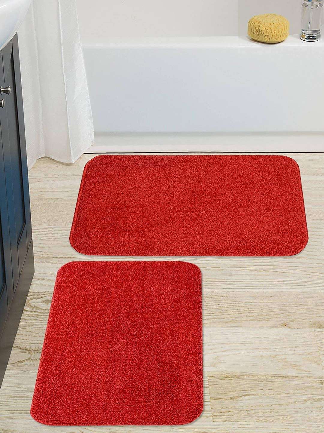 Scores Micro Anti Slip Striped Bath Mat, Doormats & Entrance gate Combo Pack of 2 pcs (Red) 1