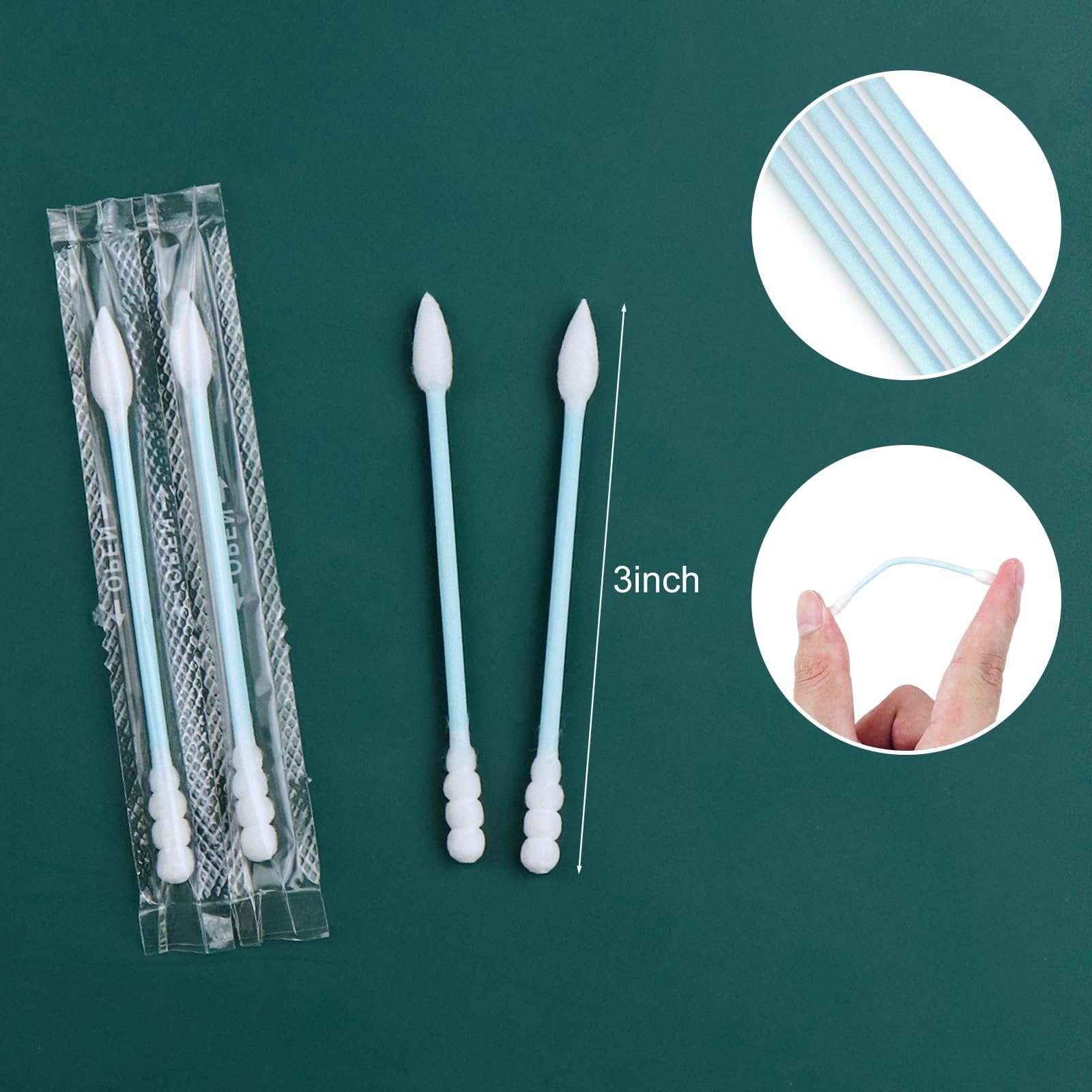 300 Count Individually Wrapped Cotton Swabs, Travel Cotton Swabs, Cotton Stick, Spiral Pointed Cotton Swab, Individually Wrapped Spiral Pointed Swabs for Ear,Makeup,Clean (Blue) 3