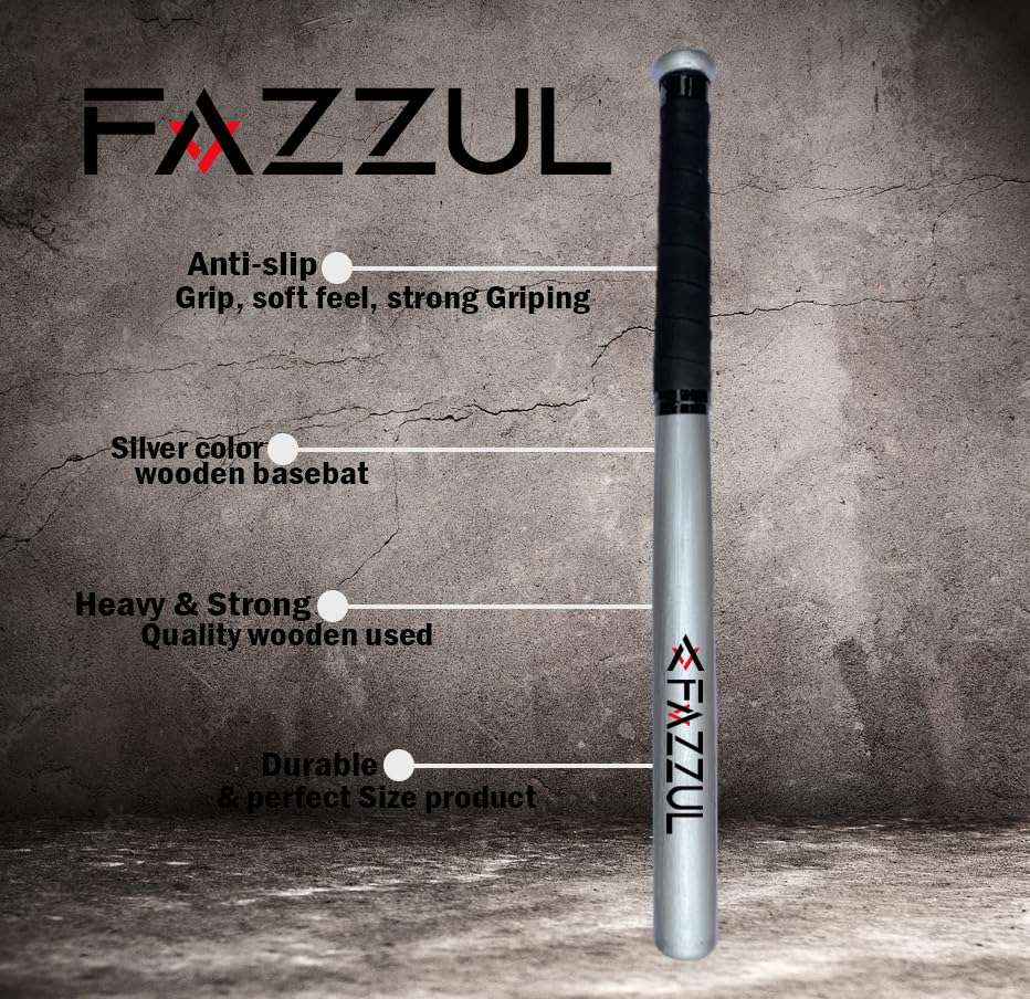 Baseball Bat Sturdy Natural Wood Baseball Bat with Strong Wood for Self-Defense (32 inch Long) Silver 5