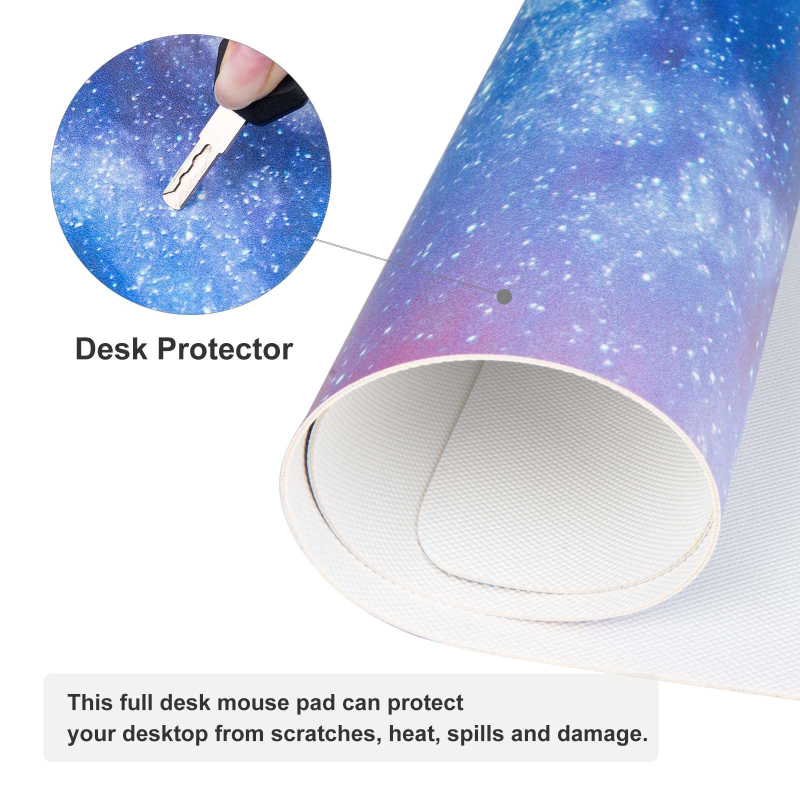 QIYI Large Desk Pad, Milky Way Mouse Pad Desktop Decor, Waterproof PU Leather Desk Cover Protector, Desk Accessories for Office Home Work Writing Gaming 31.5" x 11.8" - Blue Galaxy 6