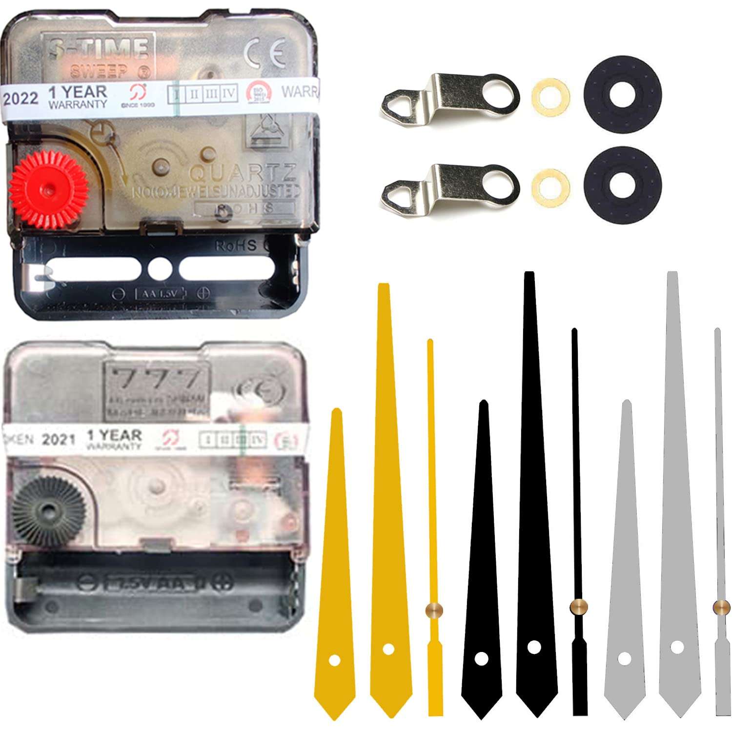 YONOTA® A Product of SONAM Quartz Combo 2 of Sweep & Ticking Silent Movement Machine for Wall Clock Hand (Needle -Black,Bule,Gold ) (Made in India 100%) (Pack 01) 1