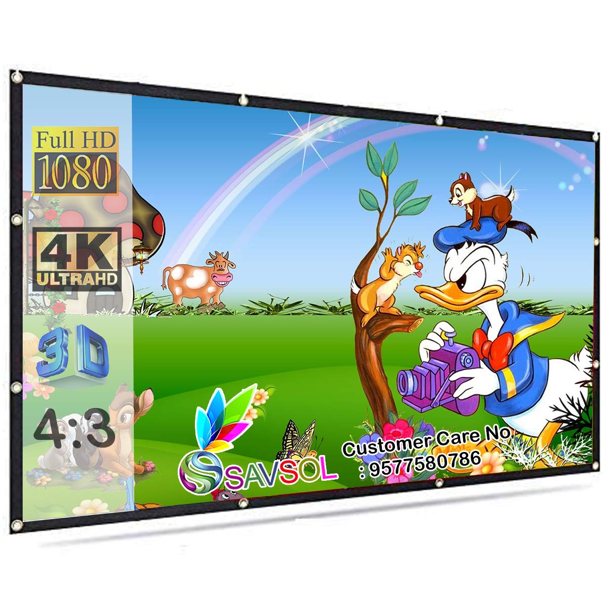 Savsol Projector Screen, Eyelet Screen (7 ft. (W) x 5 ft. (H) - 100" Inch) Diagonal Anti-Crease Projection Screen for Home Theater 4:03 Aspect Ratio