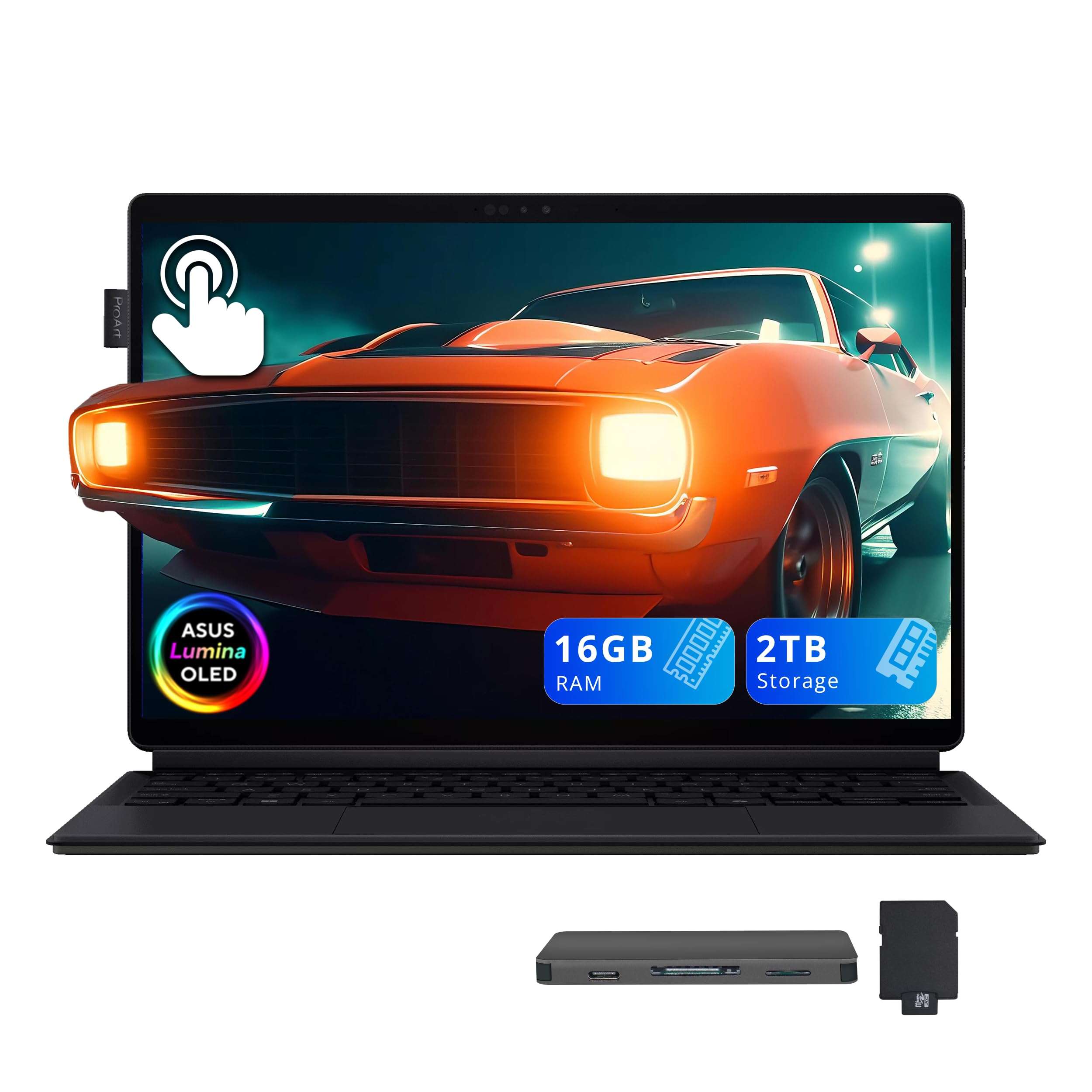 ASUS ProArt 13" OLED 3K Detachable Laptop, Snapdragon X Plus X1P-42-100, 16GB LPDDR5X, 2TB Storage (1TB SSD+1TB Docking Station), Adreno Graphics, Backlit Keyboard, Copilot, Wi-Fi 7, Win 11, Black 1