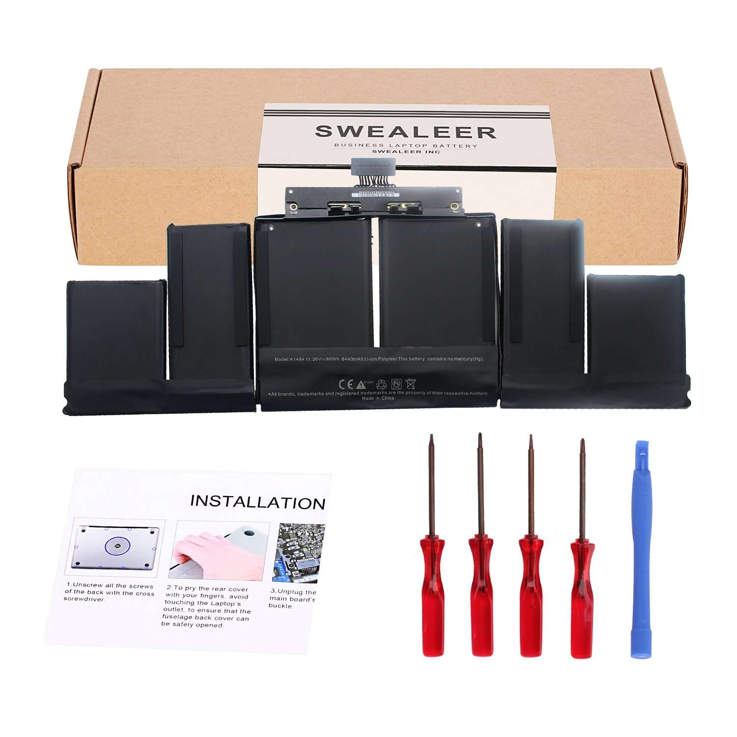 SWEALEER A1494 Laptop Battery Compatible with A1398 MacBook Pro 15 inch Retina Notebook (Only fit Late 2013 Mid 2014 Version) Replacement ME293 ME294 [Li-ion 6 Cell 11.26V 95Wh A1494] 1