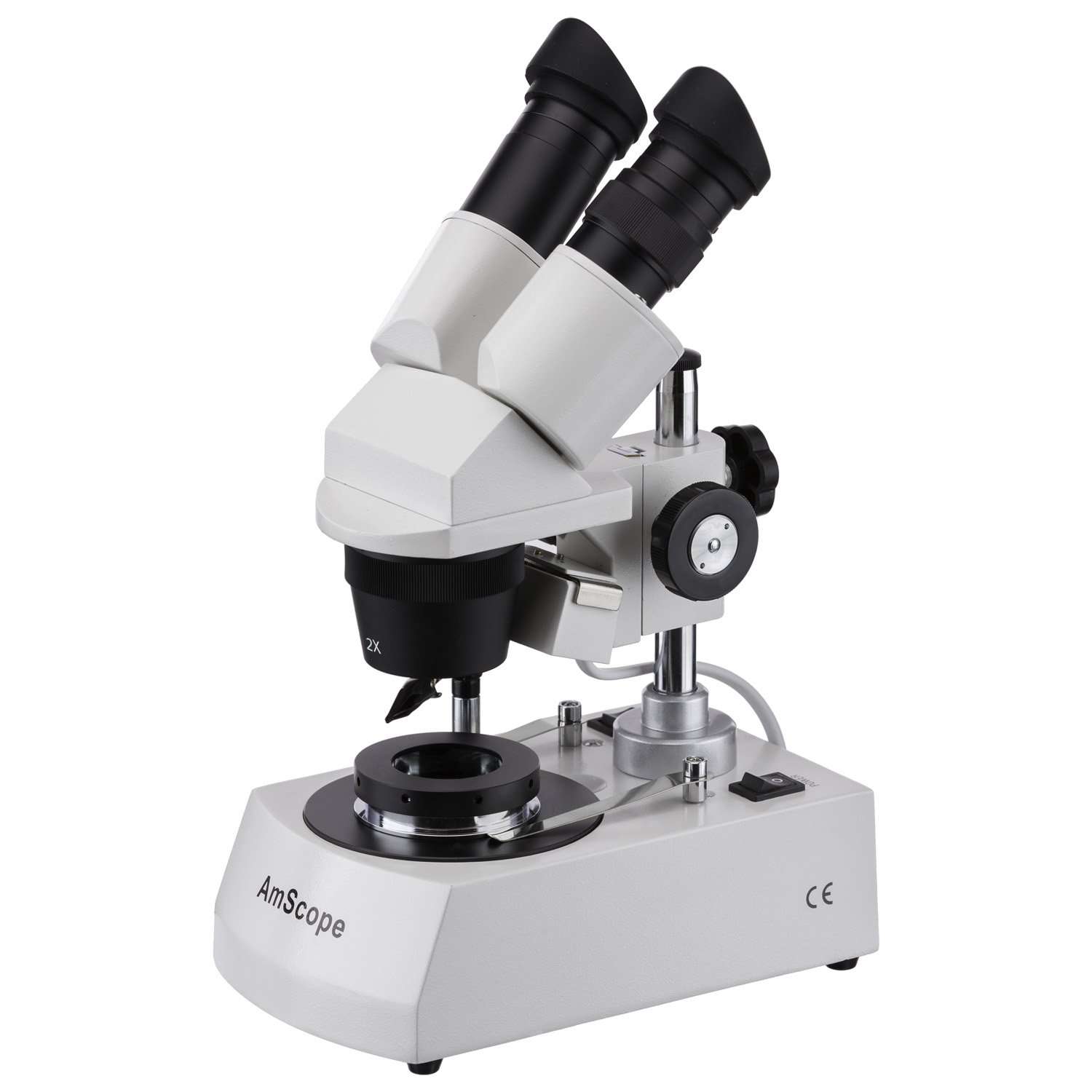 AmScope SE306-P-DK Binocular Stereo Microscope, WF10x Eyepieces, 20X and 40X Magnification, 2X and 4X Objectives, Upper and Lower Halogen Lighting, Reversible Black/White Stage Plate, Pillar Stand, 120V, Includes Darkfield Condenser 4