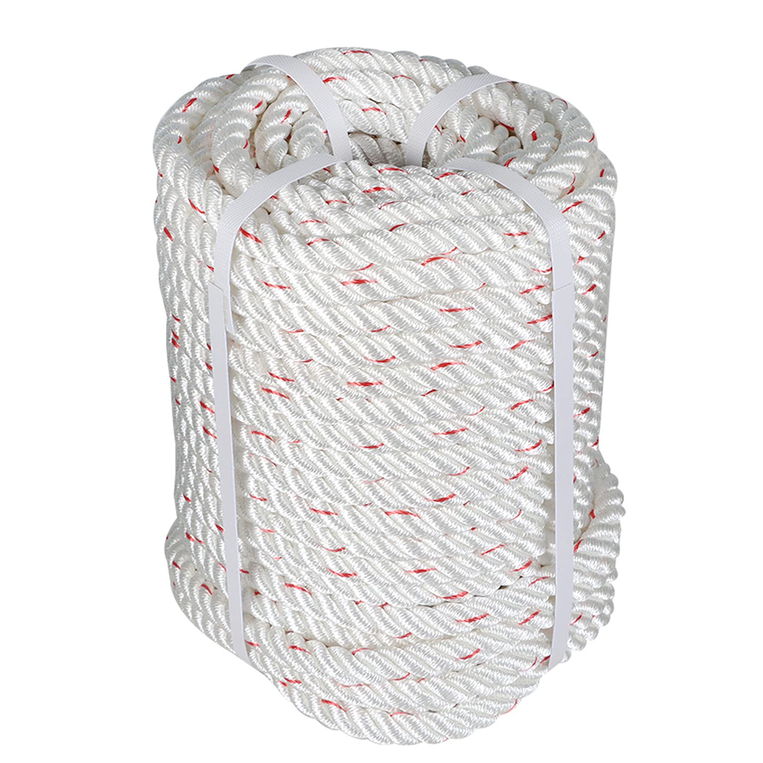 mitoharet 5/8In x 150FT Arborist Bull Rope | High Strength Polyester | Tree Rigging Line Utility Arbor Line | Double Braid Polyester Rope,White with One Red Tracer