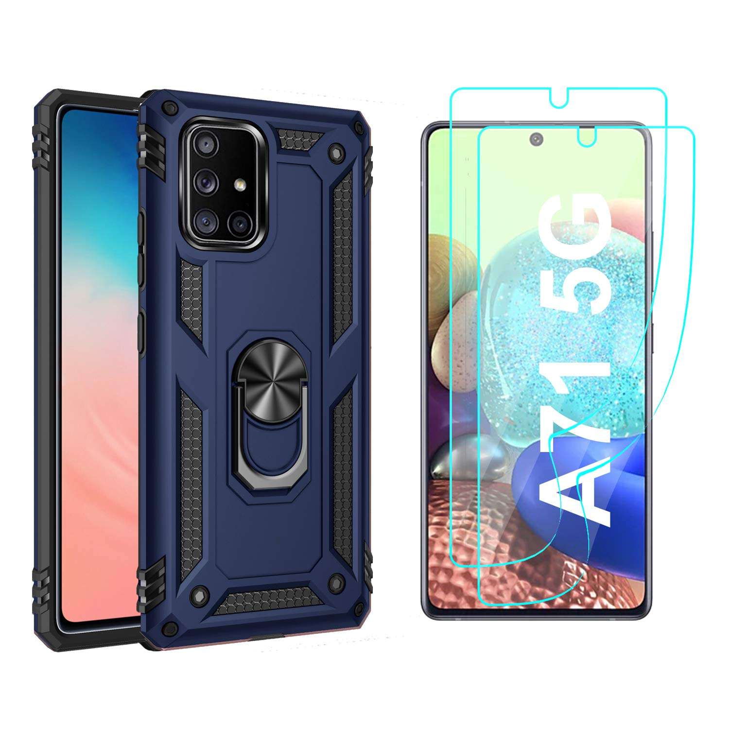 Hitogo Case for Samsung Galaxy A71 5G with 2 Pack TPU Screen Protector, Military Grade Shockproof Protective Case Cover with Kickstand for Samsung Galaxy A71 5G (Blue) 1