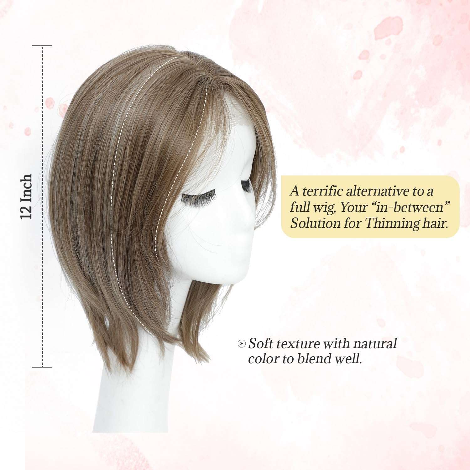 Ms Taj Hair Topper 12 Inch Hair Toppers for Women 6.5"x6.5" Large Base Synthetic Fiber Wiglets Ladies Natural Look Clip in Top Hairpiece, Lightweight Wiglet for Daily Wear 4