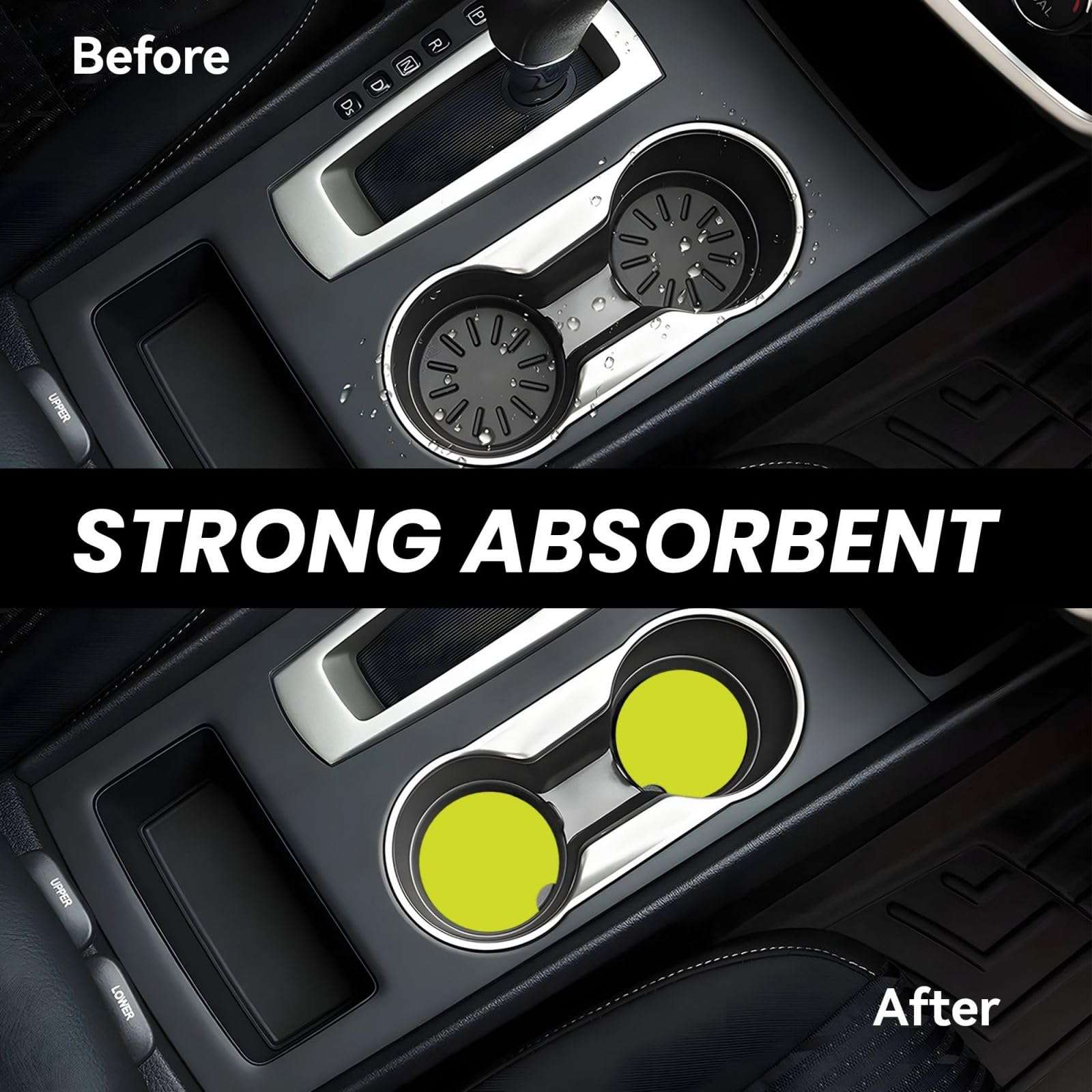 Xiso Ver Yellow Car Cup Coasters 2 Pack Ceramic Cup Holders 2.56" Cork Base Drink Coasters with Finger Notch for Easy Move of Car Cup Holder 5