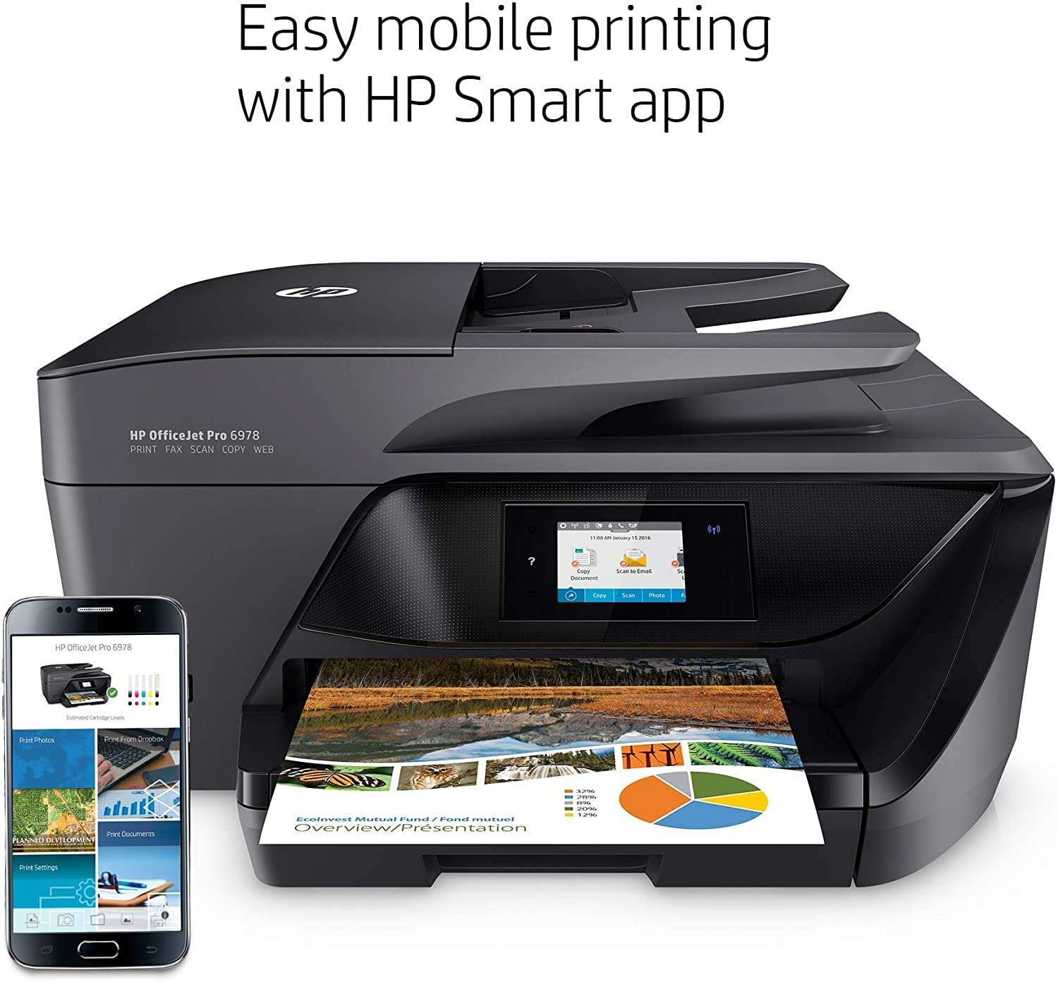 HP OfficeJet Pro 69-78, All-in-One Wireless Inkjet Printer, Double Sided Print and Scan, Instant Ink Ready, Black, with MTC Printer Cable 3