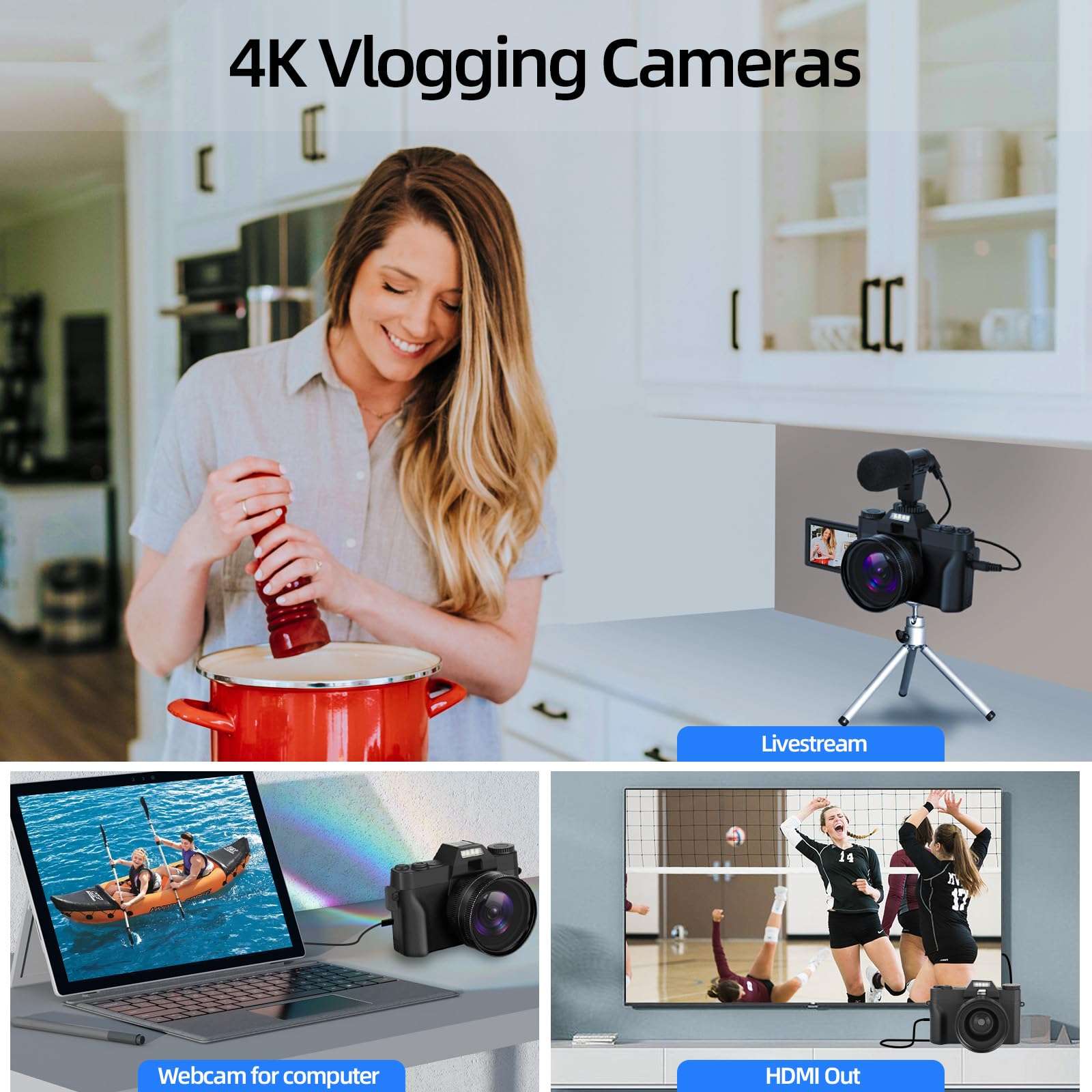Mo Digital Cameras for Photography, 48MP&4K Vlogging Camera for YouTube, Video Camera with Wide-Angle & Macro Lenses, 16X Digital Zoom, Flip Screen, External Microphone, 32GB TF Card(Black) 3
