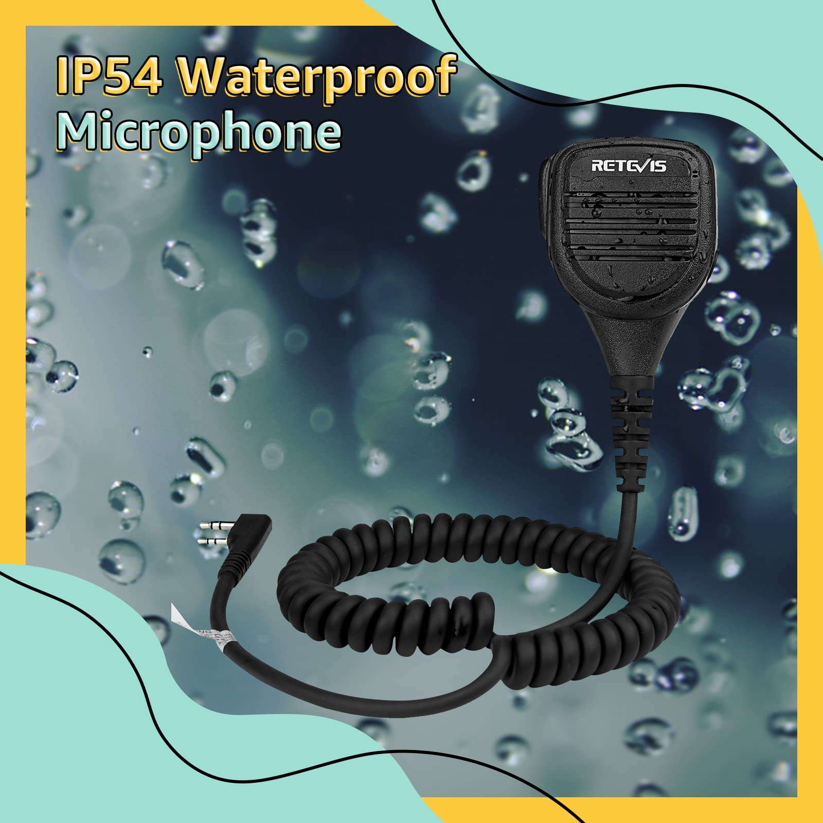 Retevis RT21 Walkie Talkie Mic(1 Pack) with Speaker Mic Earpiece(1 Pack), IP54 Waterproof Shoulder Speaker Mic, 3.5mm Audio Jack,Coil Tube Earpiece 5