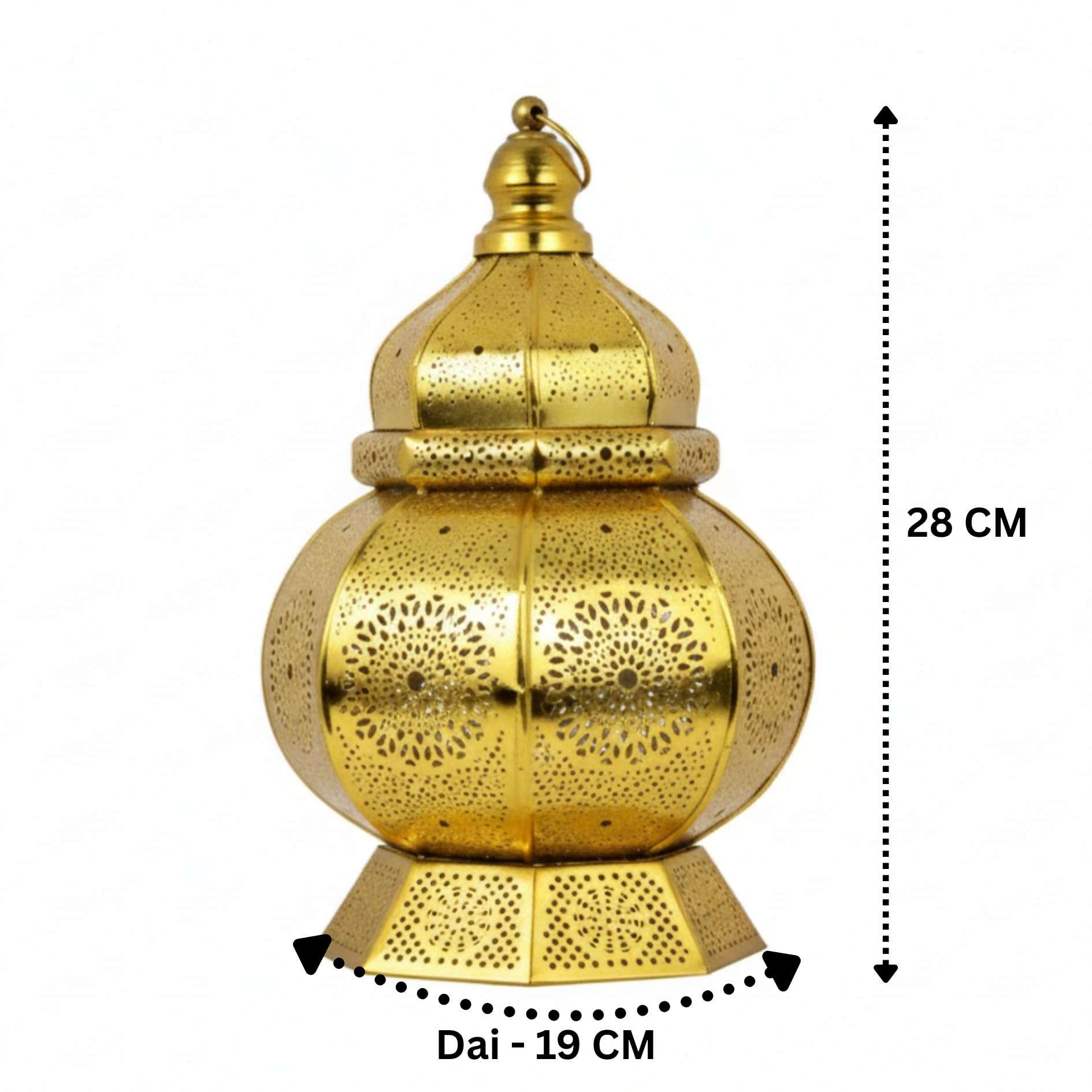 Luxury Golden Moroccan Lantern Lamp Ziva | Vintage Hanging Decorative Light | Handcrafted Iron Lantern for Home, Living Room, Garden, Balcony, Diwali, Eid, Wedding & Festive Decoration (28 CM) 3