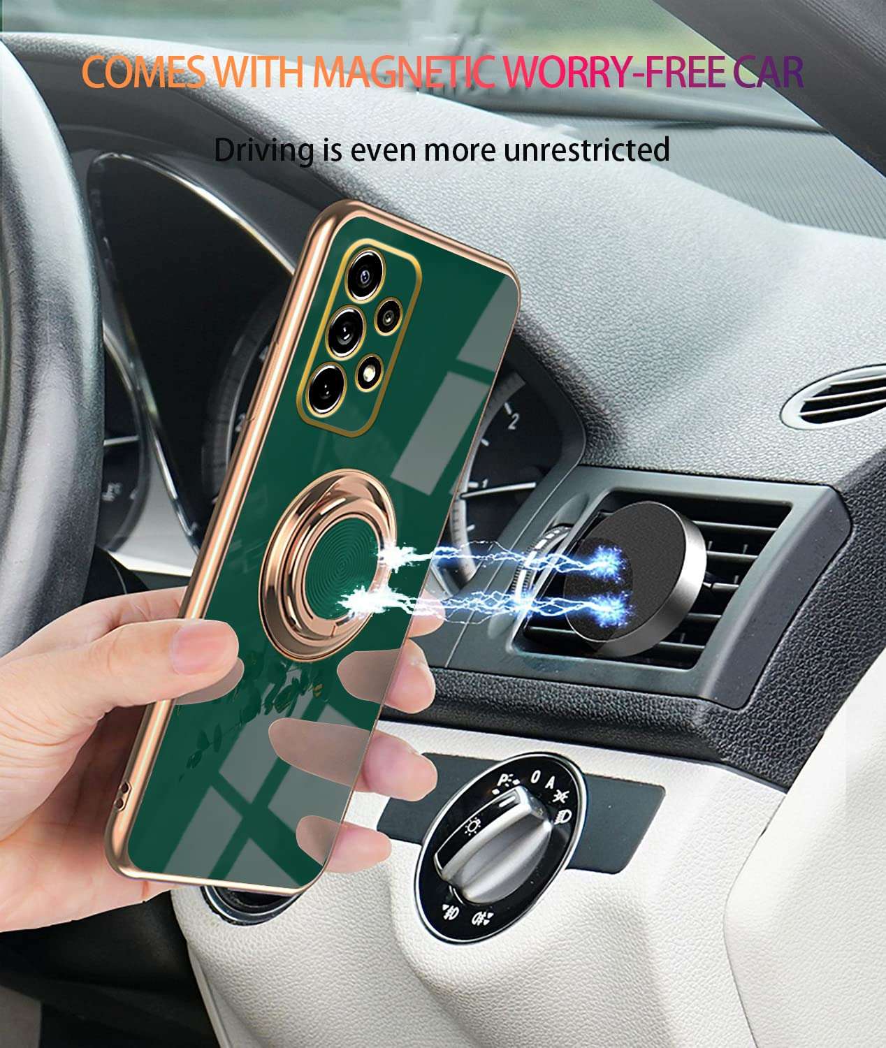 Compatible with Samsung A72 case, Phone Cases for Samsung Galaxy A72 4G/5G with Ring Holder, 360 Degrees Protective Silicone Magnetic Car Holder (Samsung Galaxy A72 4G/5G, Dark Green) 2