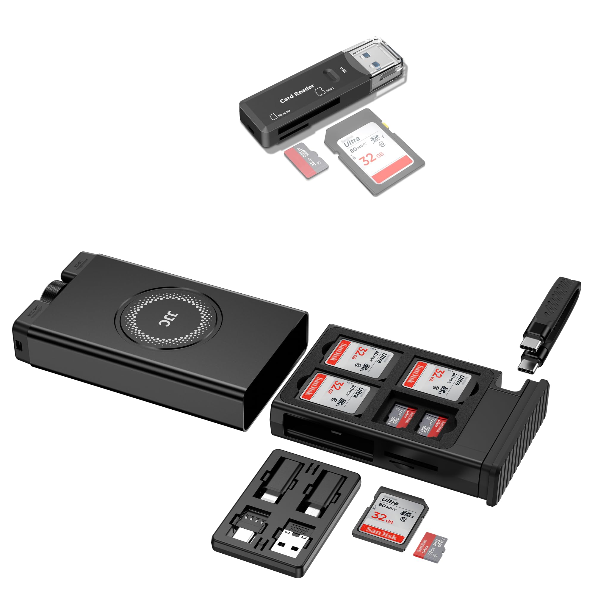 Cable Card + Card Reader：Cable Card High-Speed SD Card Reader Case with SD Card Reader