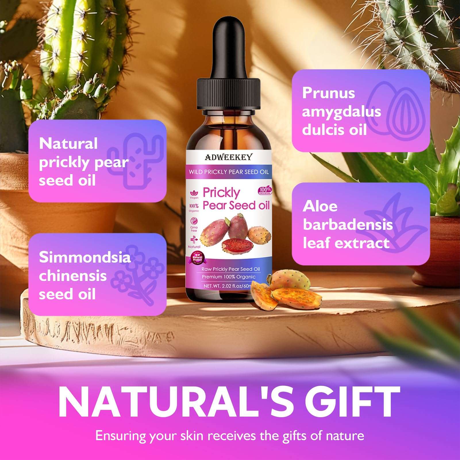 Prickly Pear Seed Oil 2.02fl.oz-100% Pure Organic, Extra Virgin, Cold-Pressed Prickly Pear Cactus Seed Oil for Face, Body & Hair Rich in Vitamins & Antioxidants for Deep Moisture & Skin Rejuvenation 6