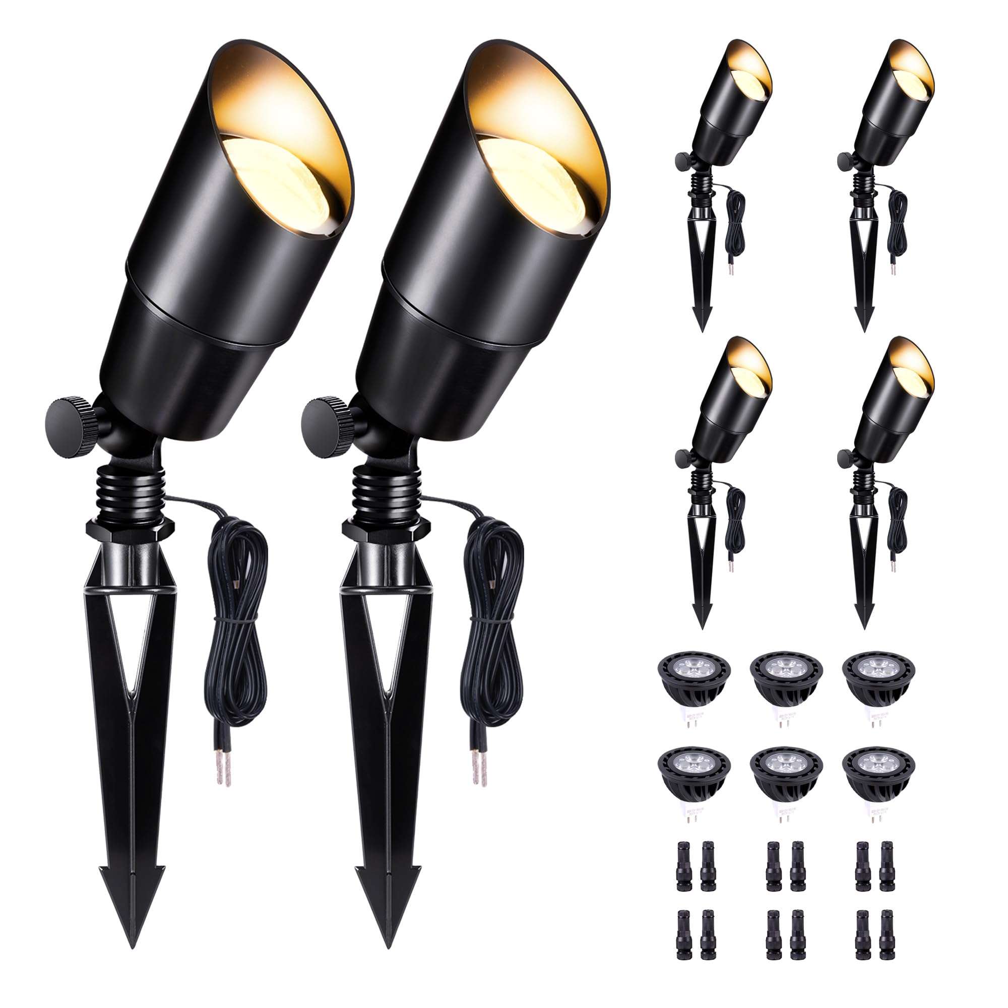 Varmtalys LED Outdoor Spotlights, Black Low Voltage Waterproof Spot Light, Aluminum Landscape Lights for Porch, Backyard, Uplighting with 5W MR16 Bulb 2700K 6 Pack 1