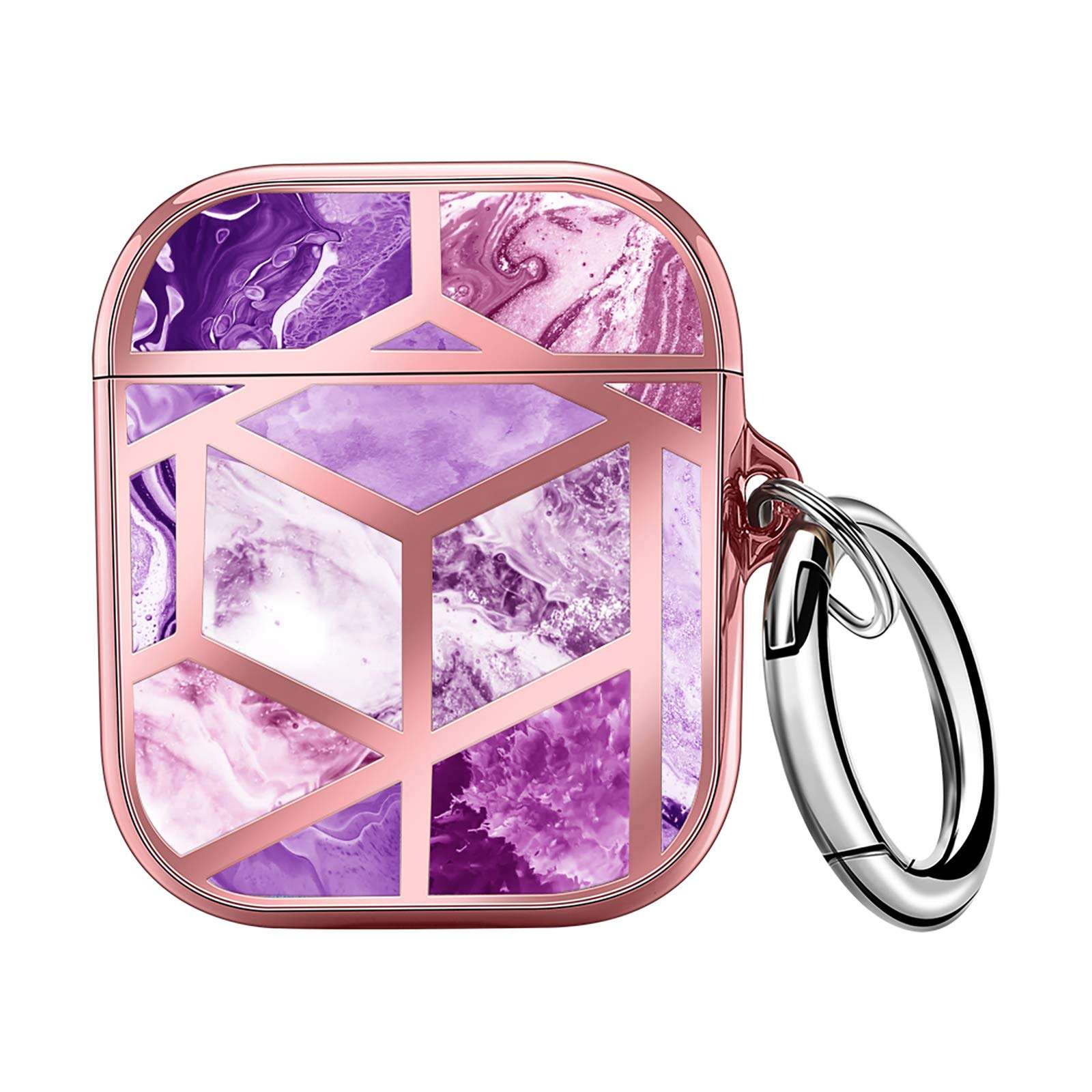 Maxjoy for Airpods Case Marble Cute Marble Airpod Case with Carabiner Protective Hard Case Skin Cover for Apple Airpods 2 Wireless Charging Case [Front Led Visible] (Deep Purple) 2