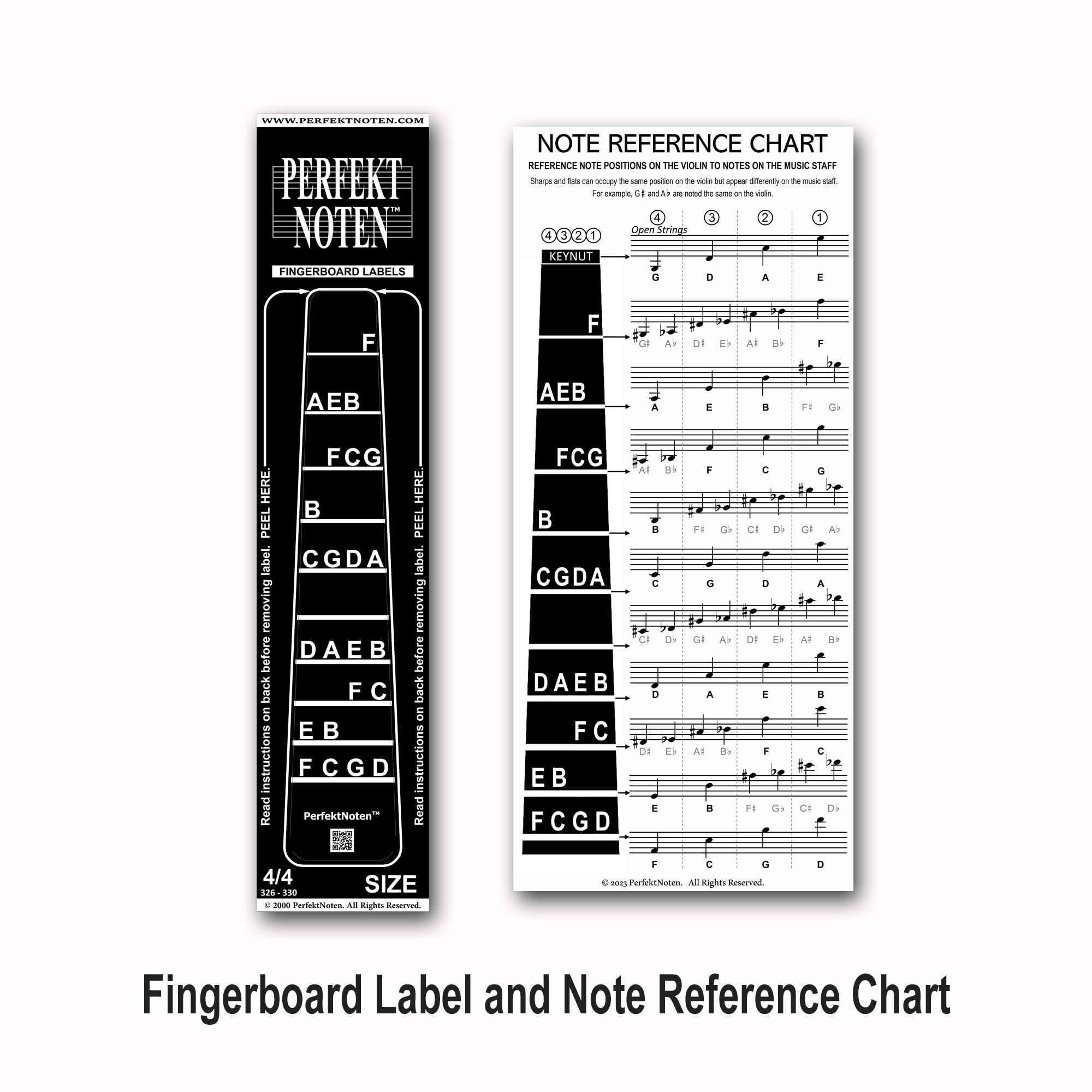 PerfektNoten Non-Residue Finger Guide Label and Note Chart for Violin (4/4) 4