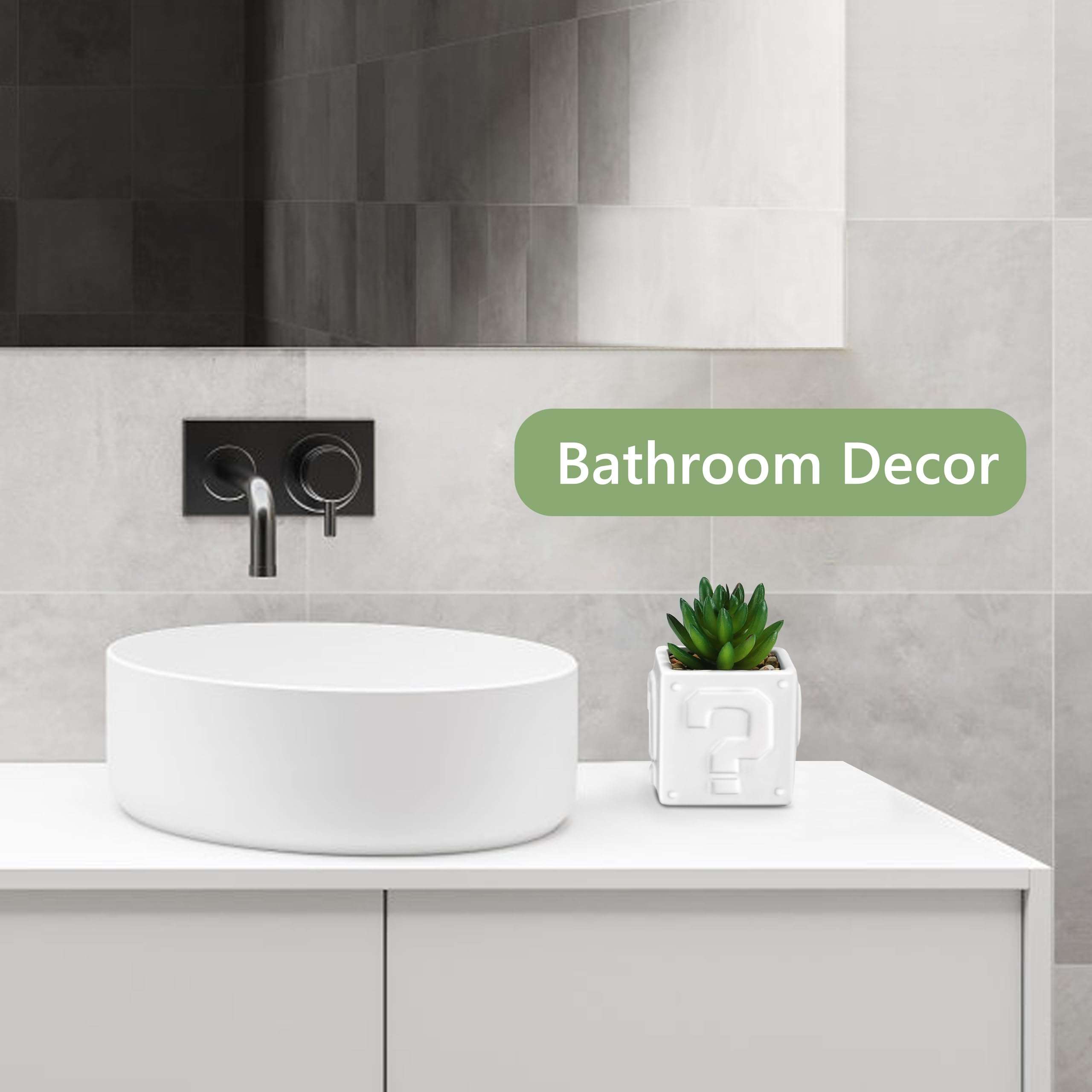 WOODWORD Fake Succulents Plants Artificial with Question Pattern White Ceramic Pot for Bathroom Bedroom Home Office Desk Shower Decor Aesthetic Indoor - Set of 1 6