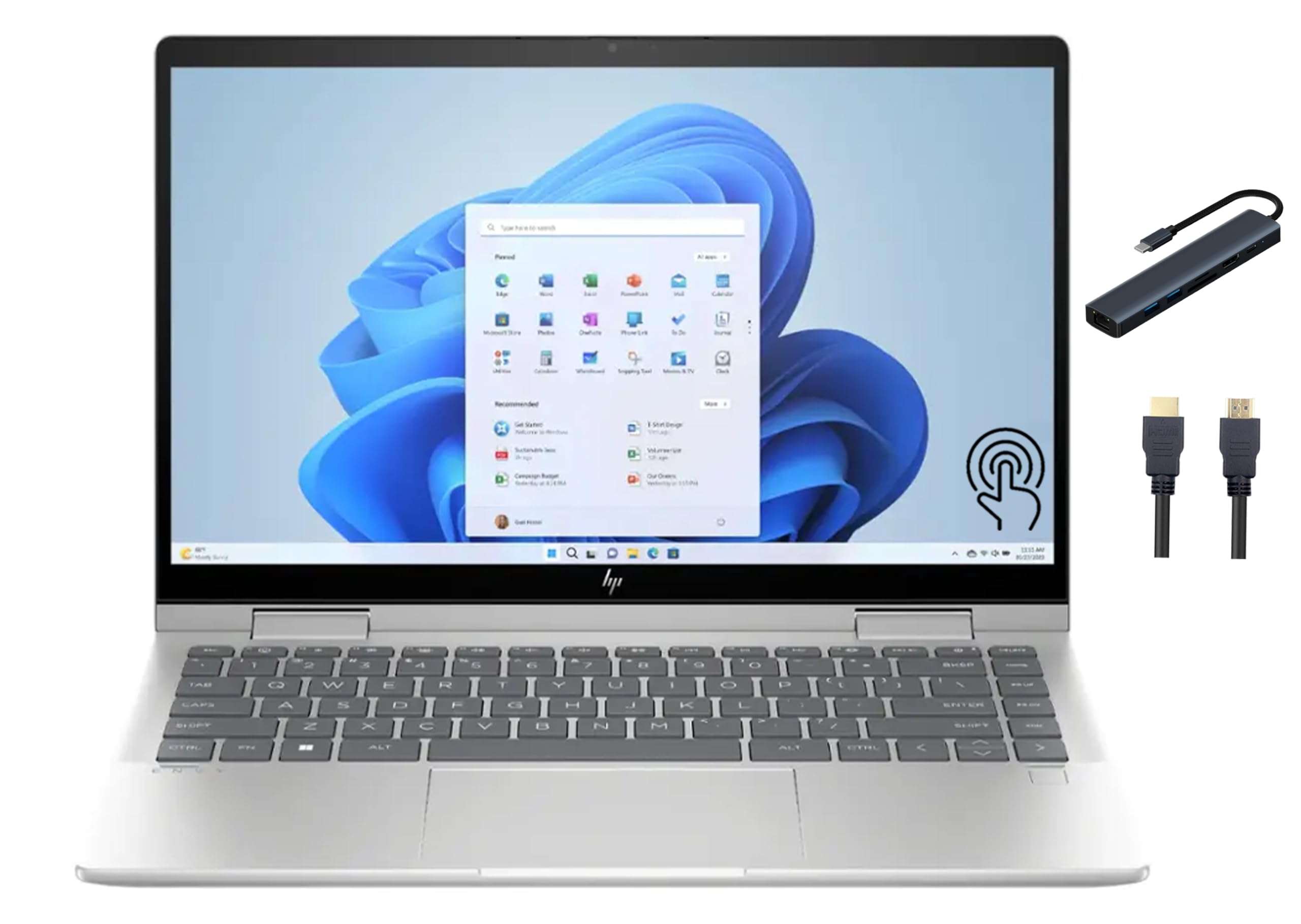 HP Envy x360 2-in-1 14'' FHD IPS Touch Laptop, Intel Core 5 120U, 8GB RAM, 1TB SSD, Fingerprint Reader, Backlit Keyboard, WiFi, Bluetooth, Windows 11 Pro, Natural Silver with TGYAccessories 1
