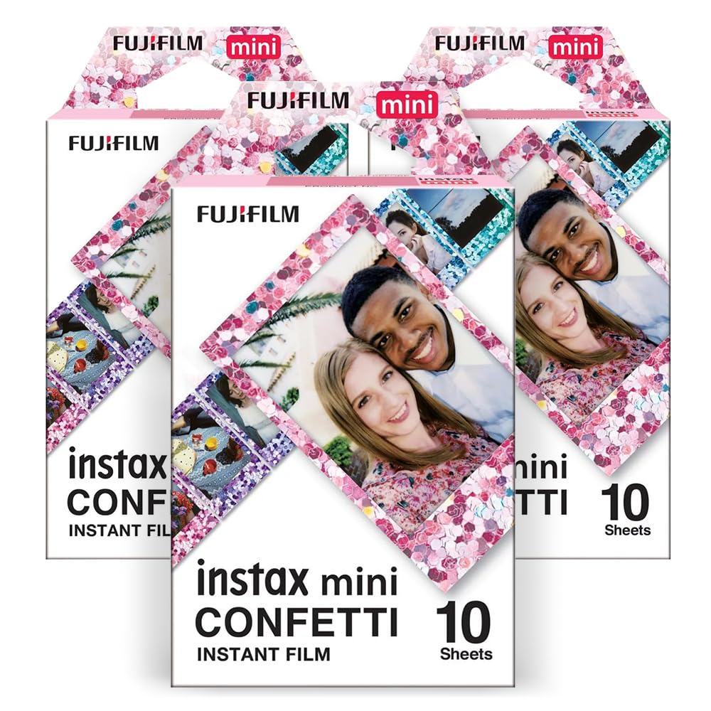 Fujifilm Instax Confetti Mini Film (10 Exposures, 3-Pack) Vibrant Colorful Instant Photos, Compatible with Fujifilm Instax Mini Cameras,Captivate Memories with Stunning Confetti Designs (3 Items)