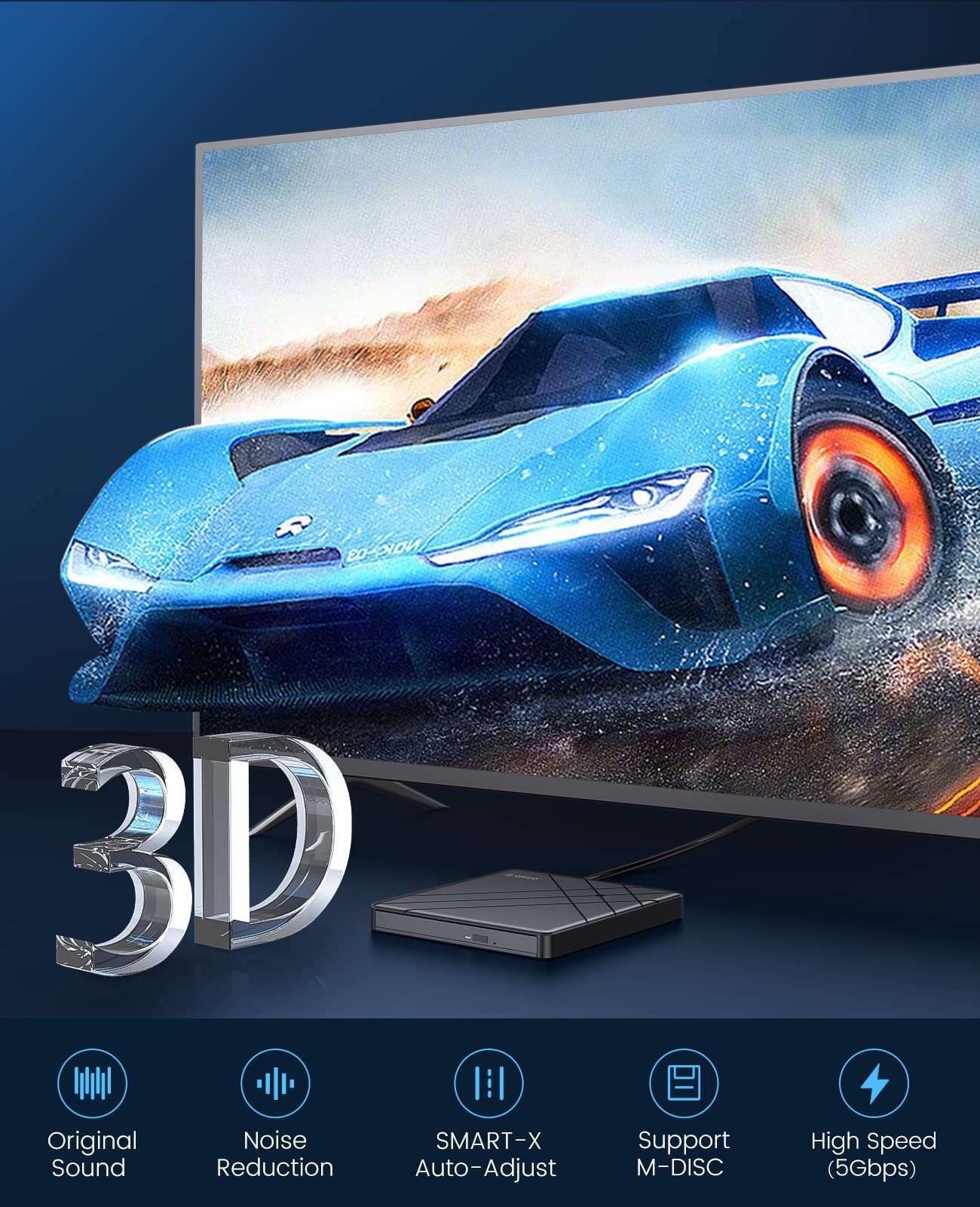 ORICO External Blu-Ray Drive DVD/BD Read/Write CD Burner Portable Bluray 50G USB 3.0 and Type-C DVD Writing 4k Ultra HD 3D Optical Drive with M-DISC Support-BRU3-01 4