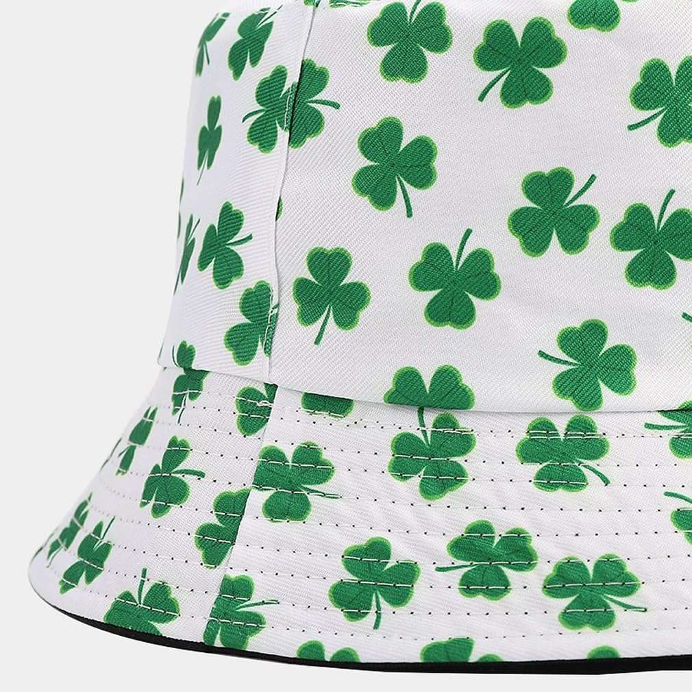 Quanhaigou Shamrock St Patricks Day Party Green Bucket Hats Unisex Summer Travel Beach Fisherman Cap for Men Women Teens (White Leaf Clover) 6