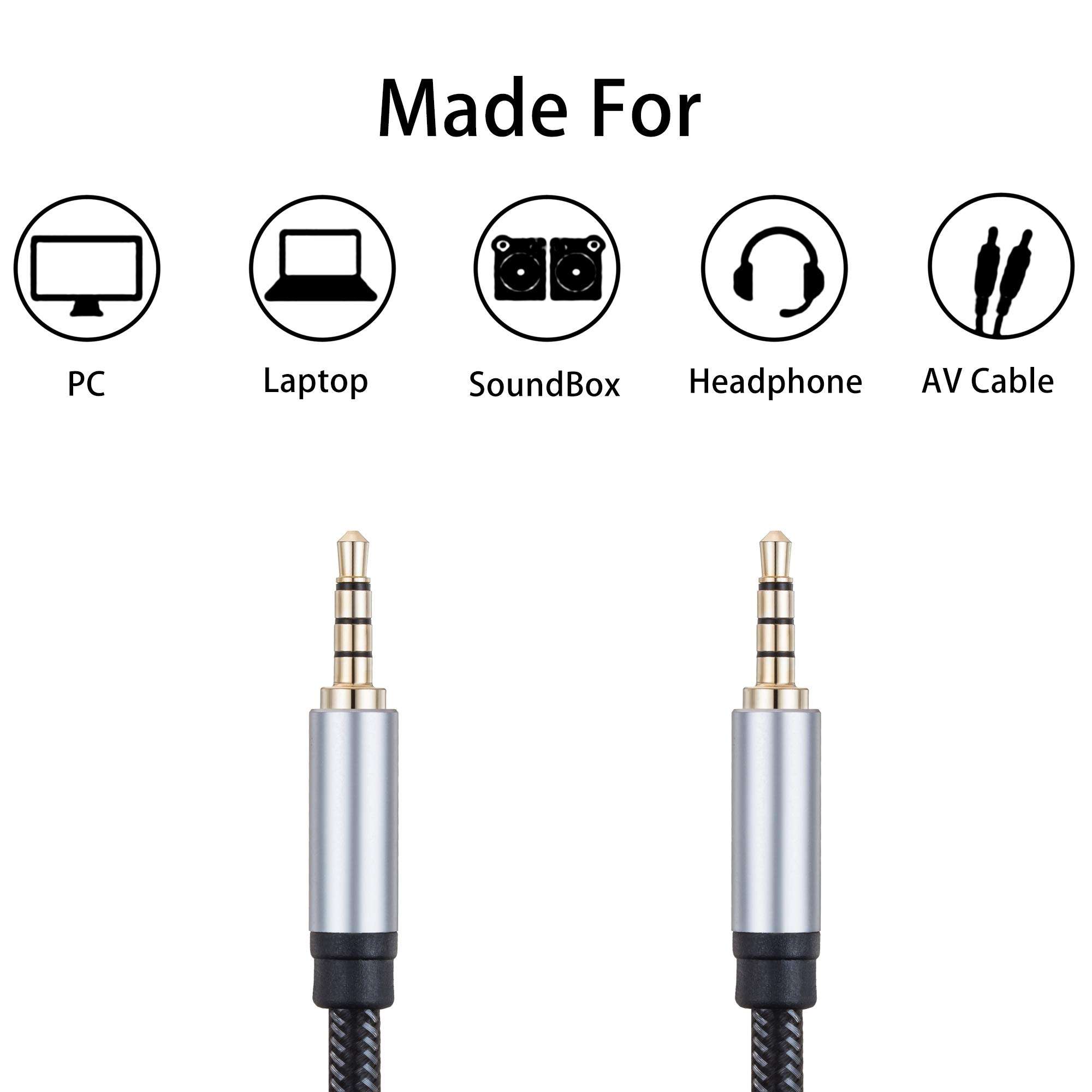 Jelly Tang Male to Male Audio Cable 30Ft,3.5mm 4 Pole Nylon Braided Stereo Aux Cable/Auxiliary Cable/Aux Cord for Headphones, PS4,Phone, Tablets, Headset, PC, Laptop and More(30Ft/10M) 5