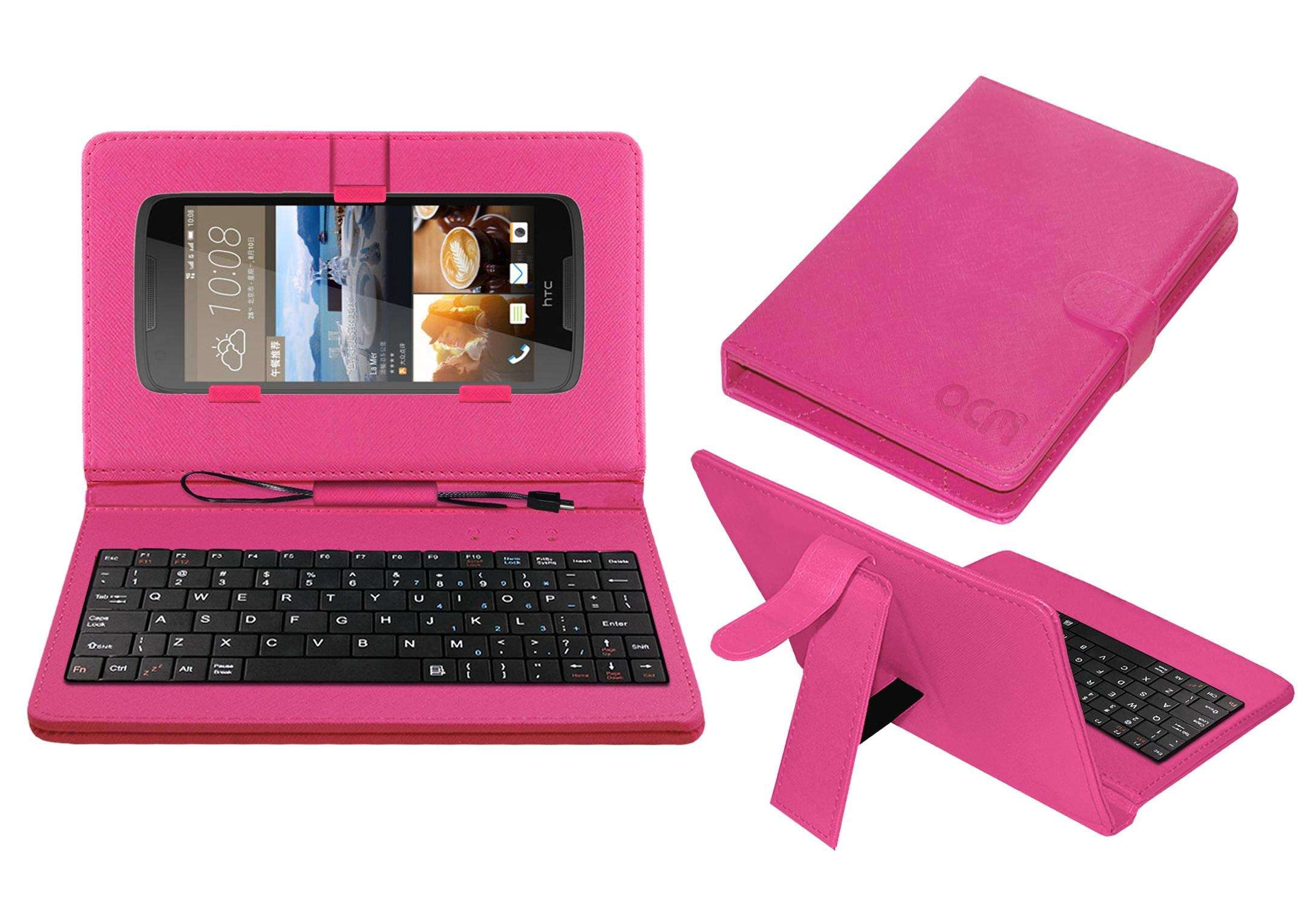 ACM Keyboard Case Compatible with HTC Desire 828 Mobile Flip Cover Stand Plug & Play Device for Study & Gaming Pink