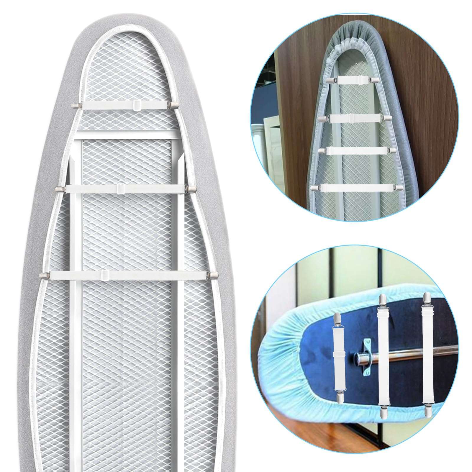 Ironing Board Cover Fasteners Binding 4 PC Elastic Straps Clips Keep Cushions From Sliding Sheet Fitted Suspenders Holders For Corners Couch Cover Stays Bands Garter Clamps Strap End Binding Tightener 6