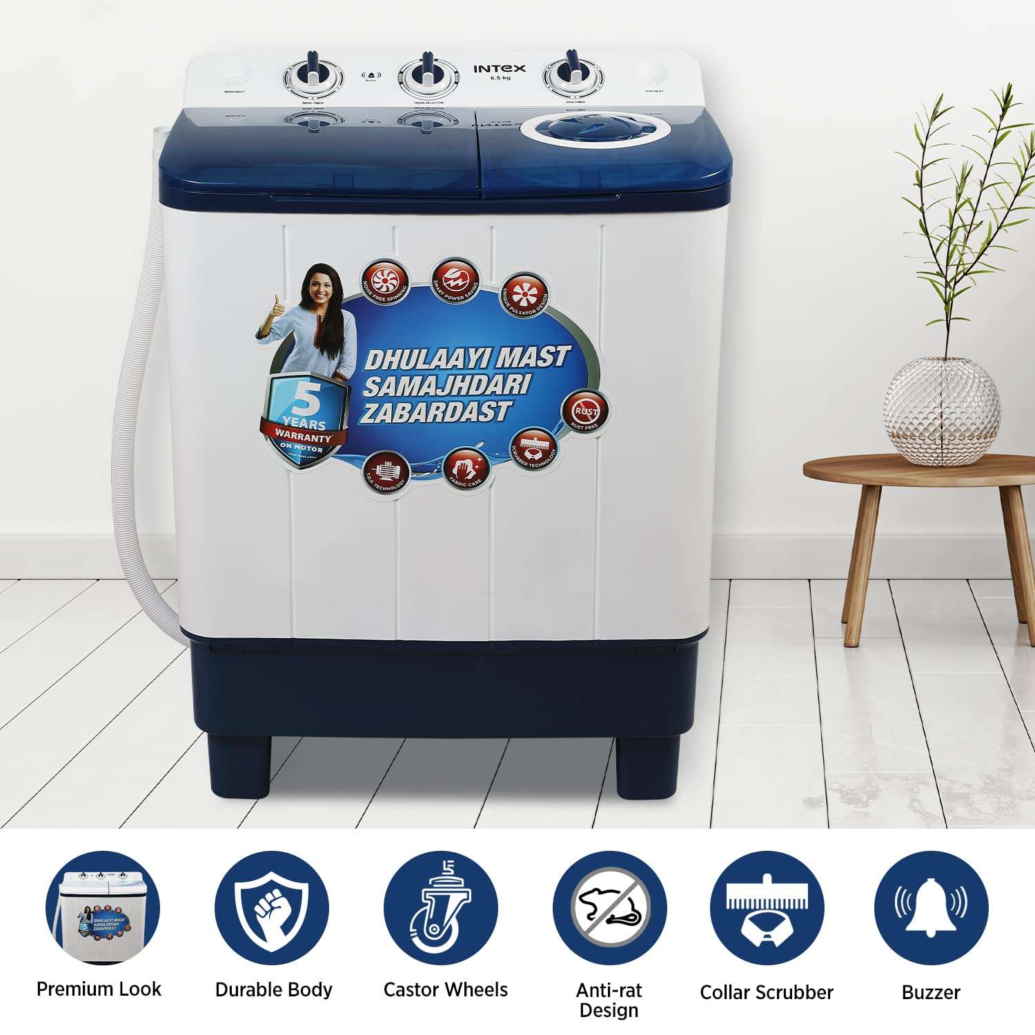 Intex 6.5 KG Semi Automatic Top Loading Washing Machine with Air Dry Technology (Transparent Lid, Blue and White, SA65NBPT) 4