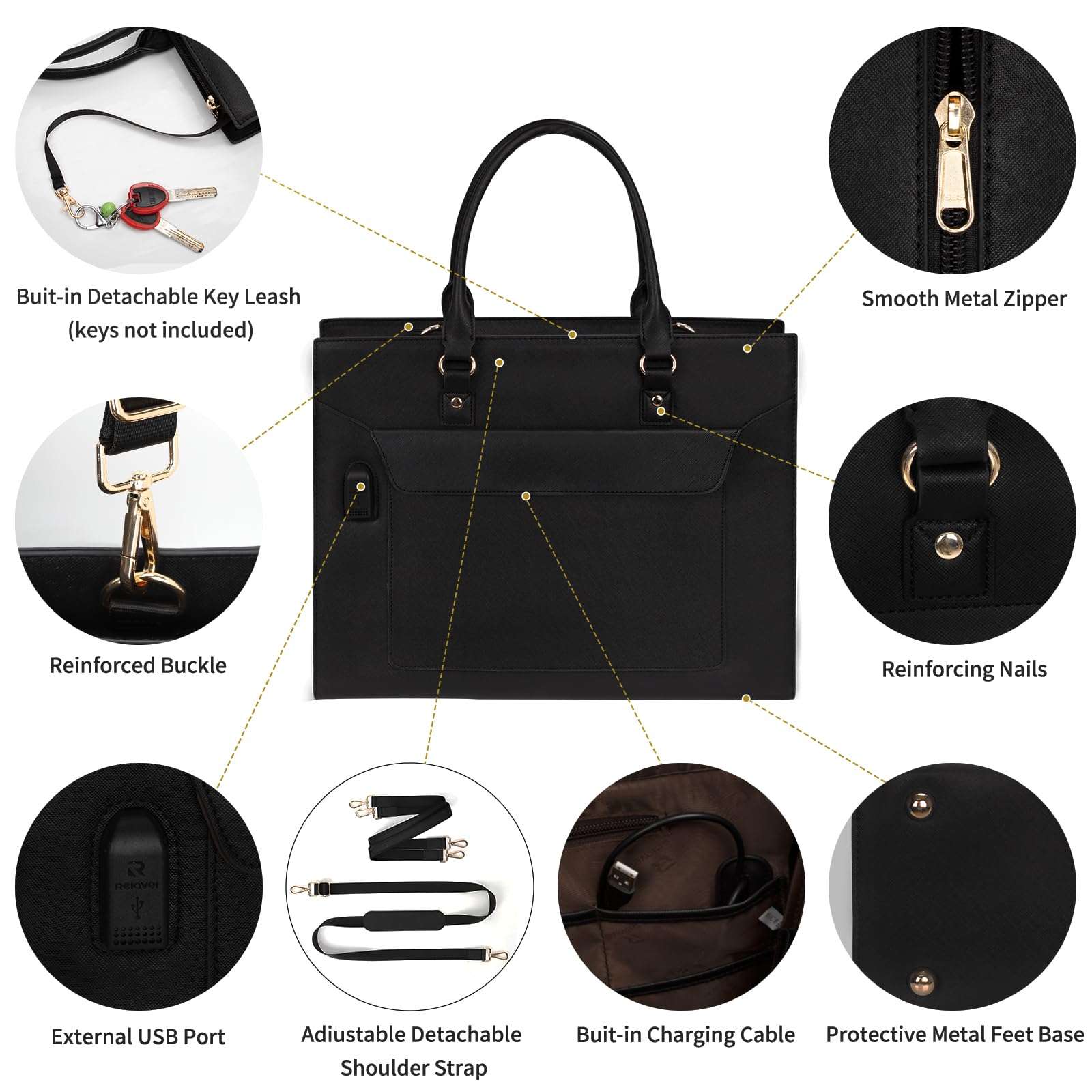 Laptop Bag for Women, 17 Inch Laptop Tote Bag, Leather Work Bags for Women, Large Capacity Laptop Briefcase Computer Tote Bag with USB Port, Business Office Bag Teacher Tote Bag Shoulder Bag 6