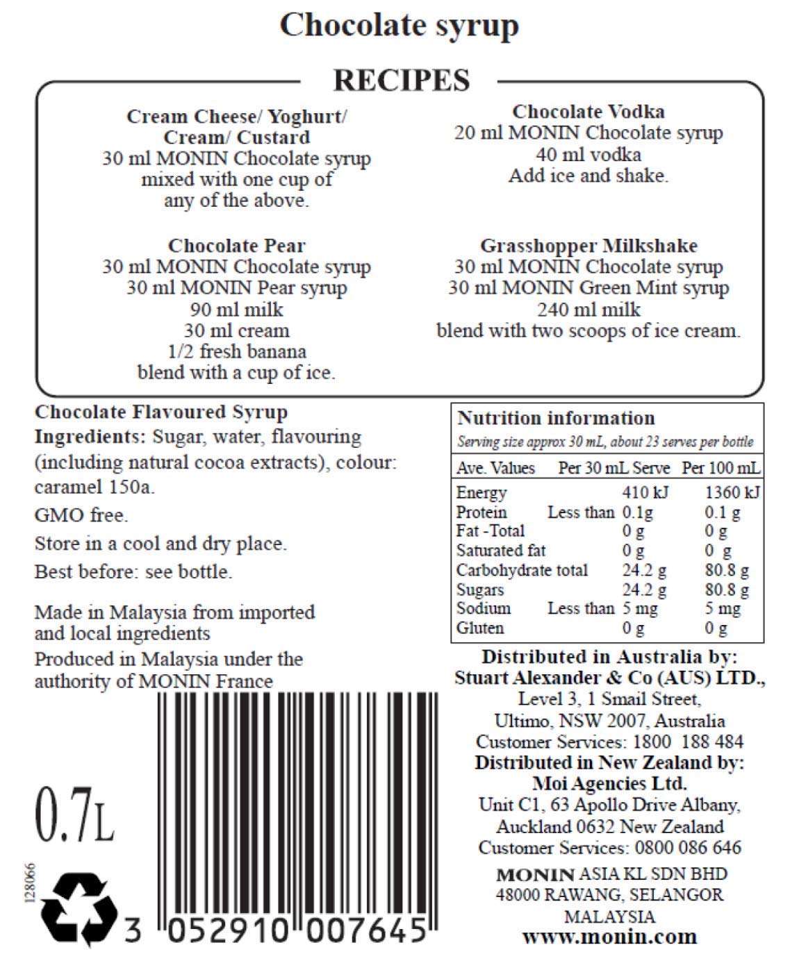 Monin Chocolate Flavoured Syrup, Dark Brown, Medium, 700 ml 5