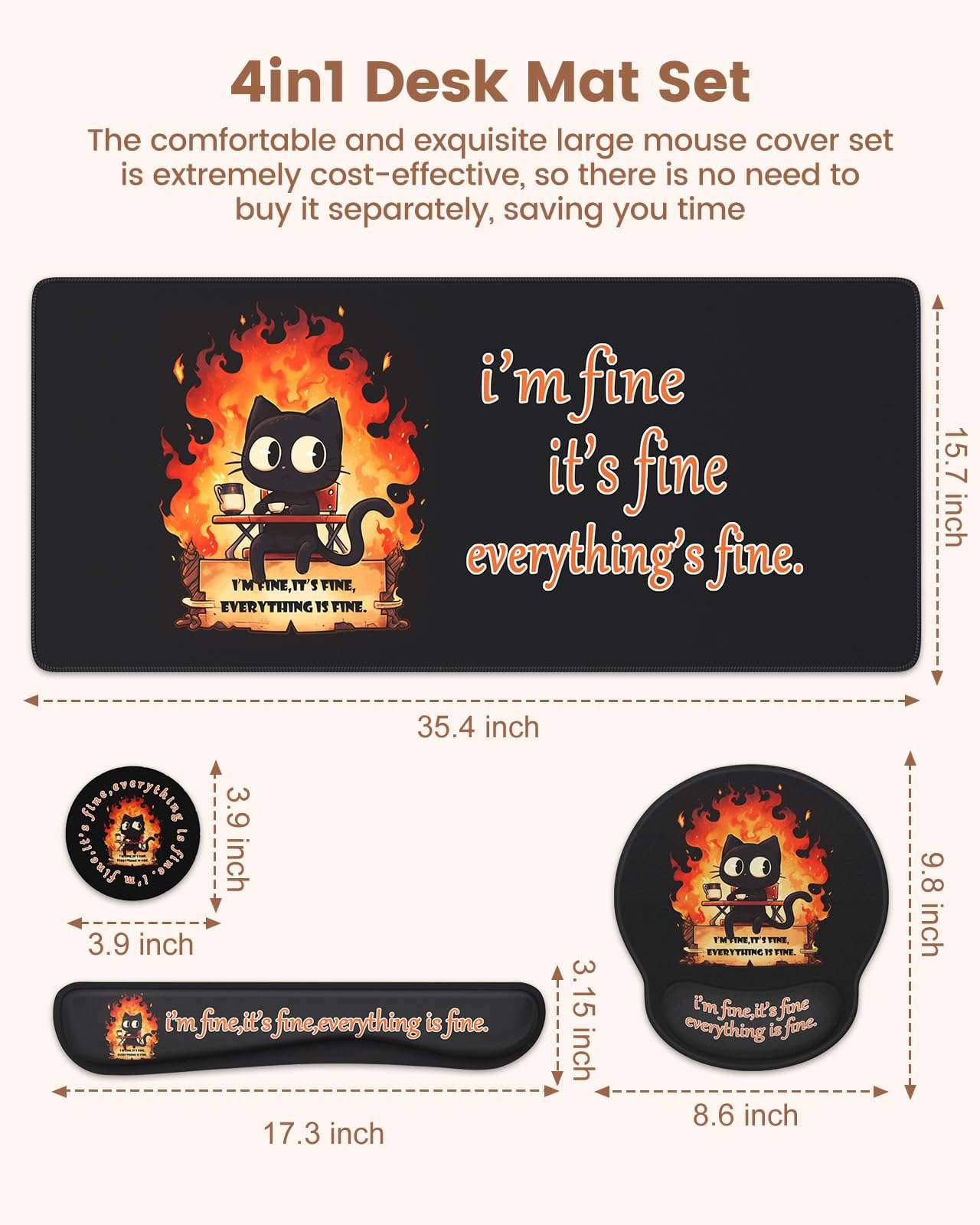 HAOCOO Dumpster Fire Mouse Pad with Wrist Rest, Ergonomic Keyboard Wrist Support, Large Gaming Desk Mat Set, Desk Protector Mat for Office Supplies 3