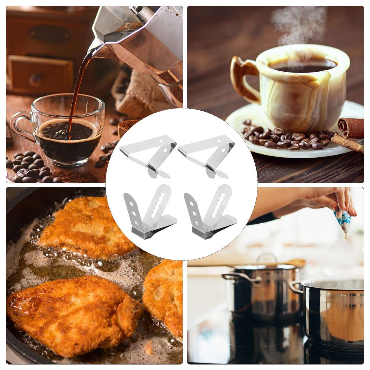 HAKIDZEL 4pcs Thermometer Fixing Clip Smoker Probe Clip Metal Thermometer Clip BBQ Holder Grill Thermometer Holder Food Thermometer Digital Stainless Steel Clamp Baking Tongs Barbecue Work 3