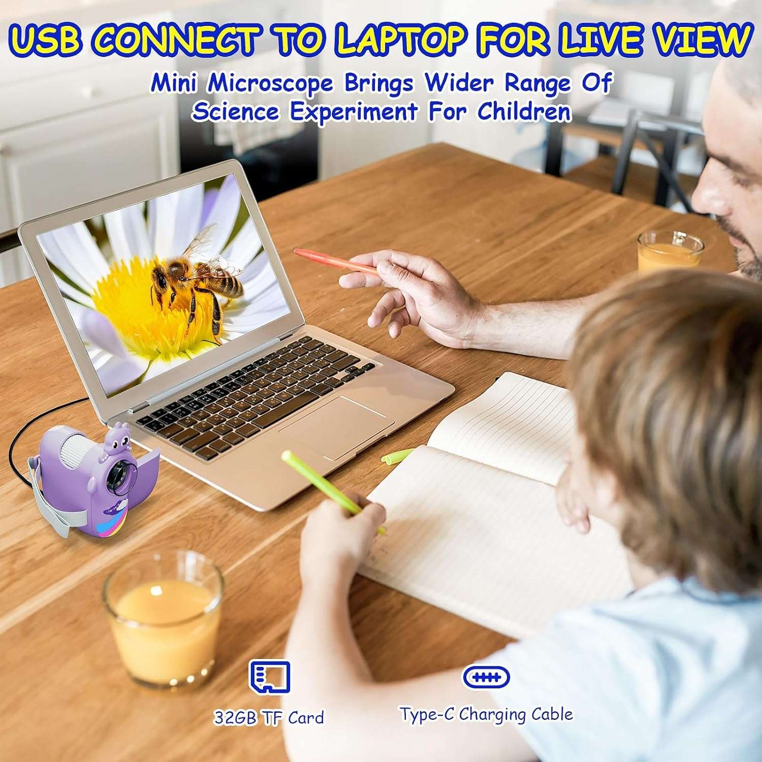 Microscope for Kids: 4K 2" Screen Portable Digital Camera Microscope, Pocket Microscopes Scope Educational Science Kit for Kid Age 4-12, Birthday Gifts for Kids Boys and Girls 6