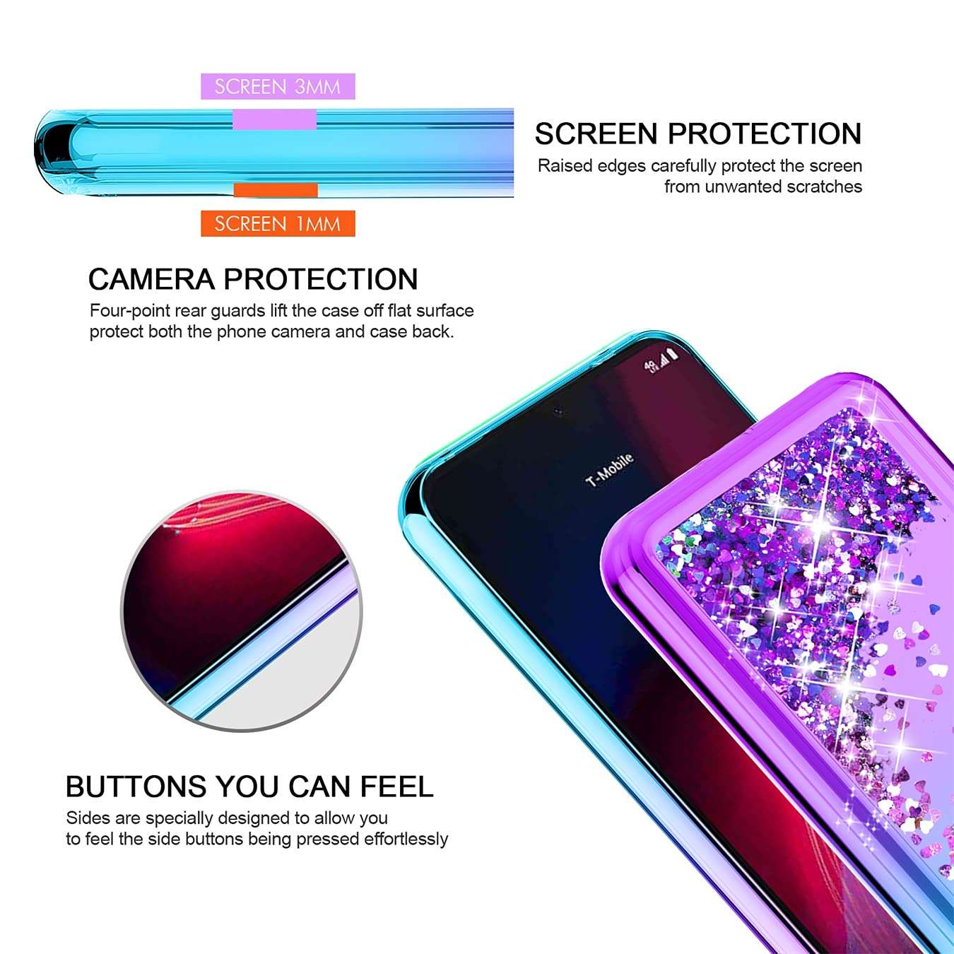 Tmacker for T-Mobile Revvl 4 Case,TCL Revvl 4(Not Fit 4 Plus) Phone Case,TPU Glitter Quicksand Shockproof Protective Phone Cover for Girls Women-Teal/Purple 3
